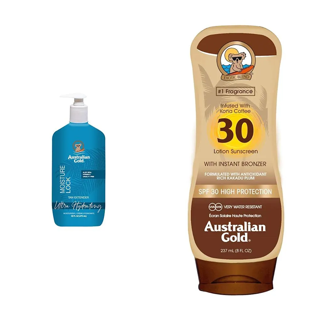 Bild von Australian Gold Moisture Lock Aftersun und SPF 30 Lotion mit Bronzer im 1er Pack, 473 ml und 237 ml