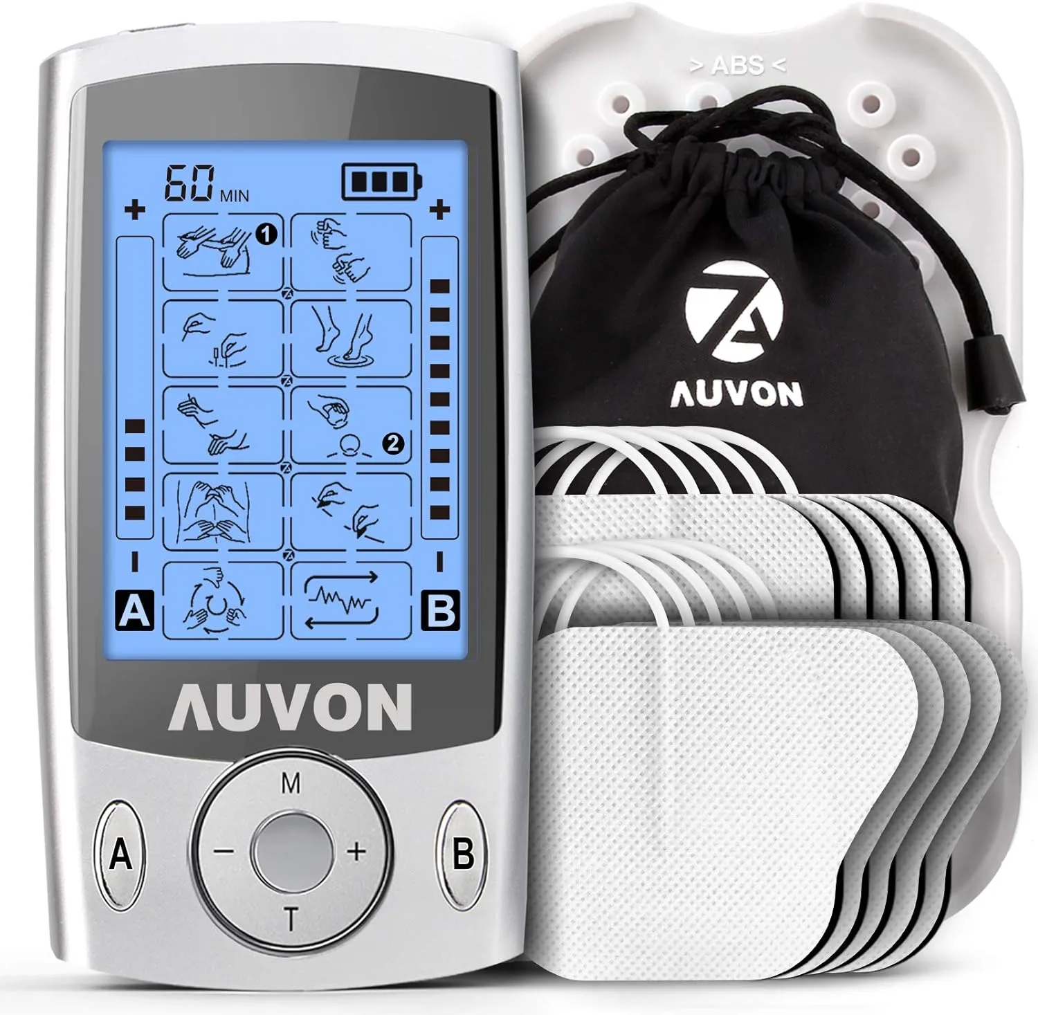 Bild von AUVON TENS Gerät mit 2 Kanälen, 20 Trainingsprogrammen und 10 Premium Elektrodenpads zur Schmerzlinderung von Rücken, Schulter, Nacken und Beinen