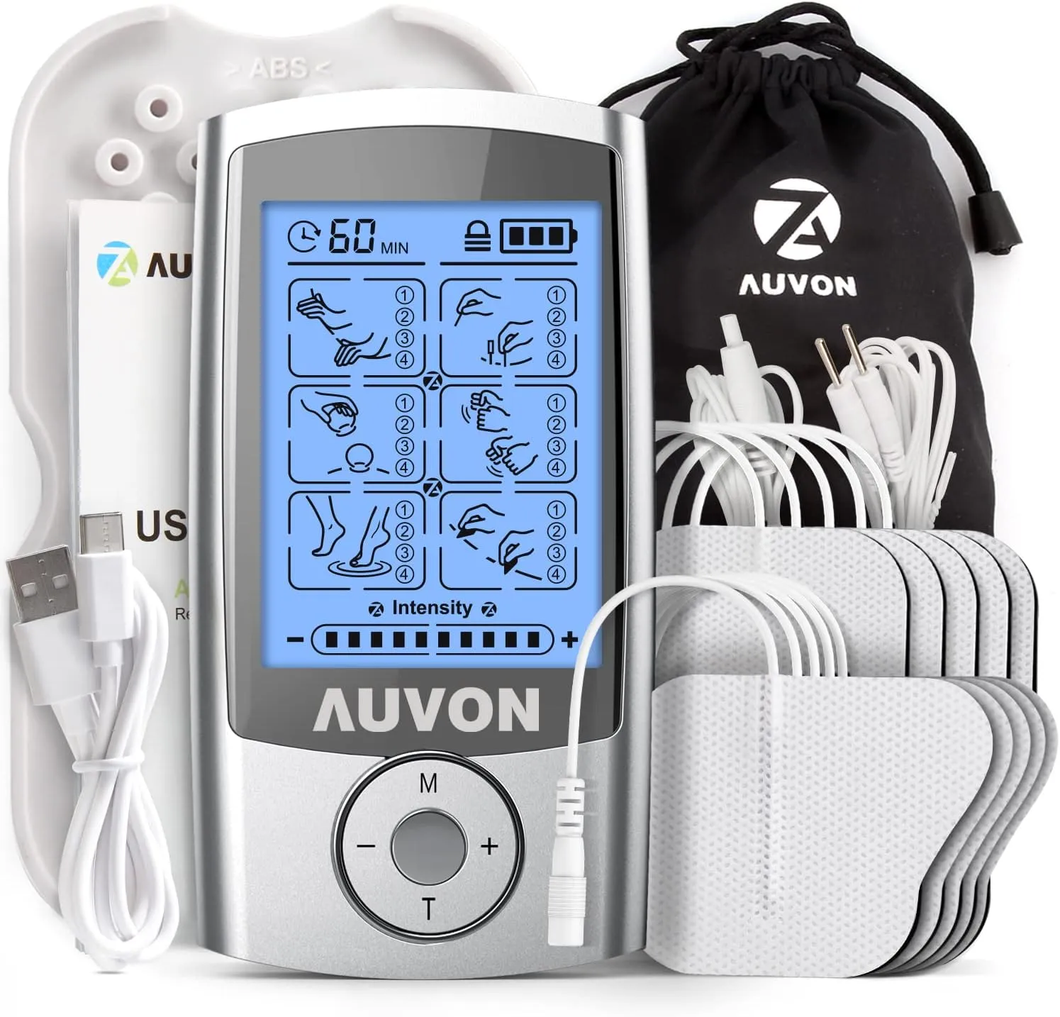 Bild von AUVON TENS Gerät zur Schmerzlinderung mit 24 Programmen, 2 Kanälen und 10 Premium Elektrodenpads
