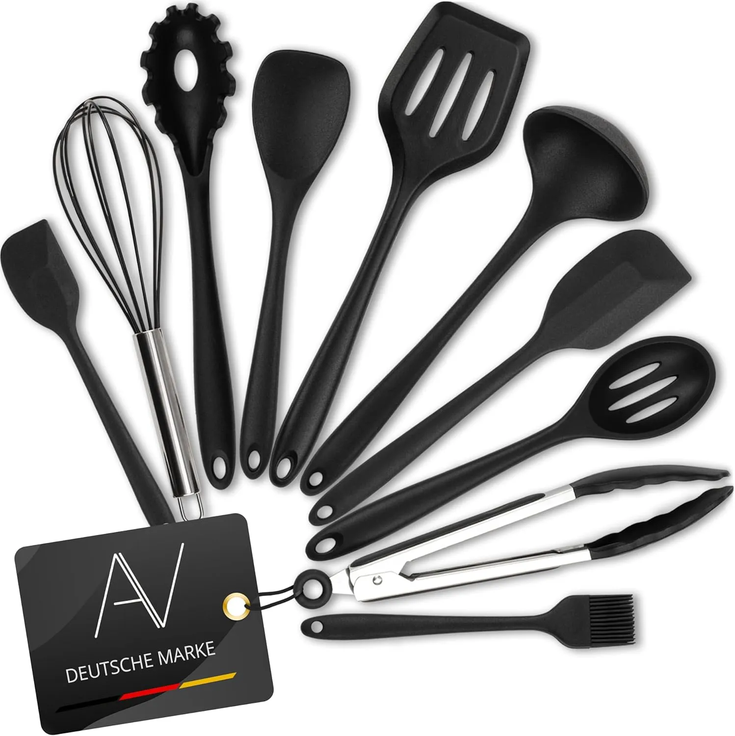 Bild von AVANA Silikon Küchenhelfer Set mit 10 hitzebeständigen Utensilien in Schwarz