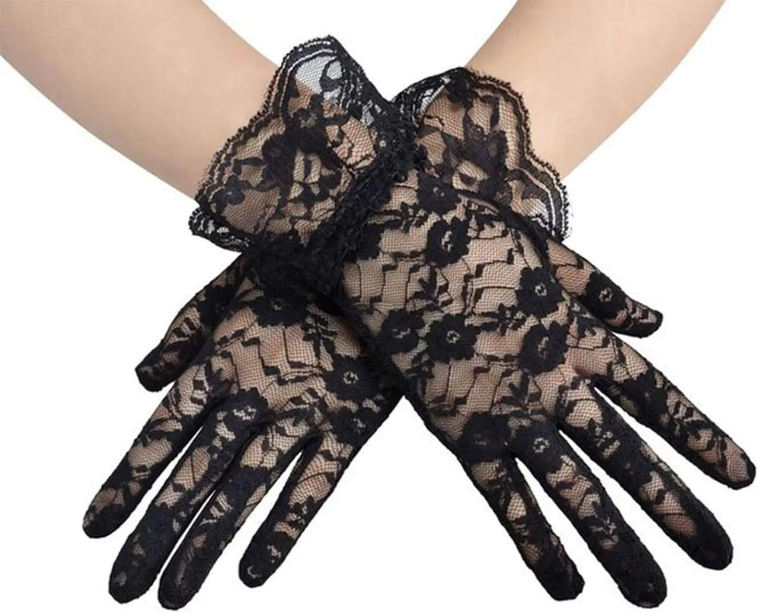 Bild von AWOCAN Damen Spitze Kurze Handschuhe in Schwarz für Sommerveranstaltungen und Partys, Einheitsgröße