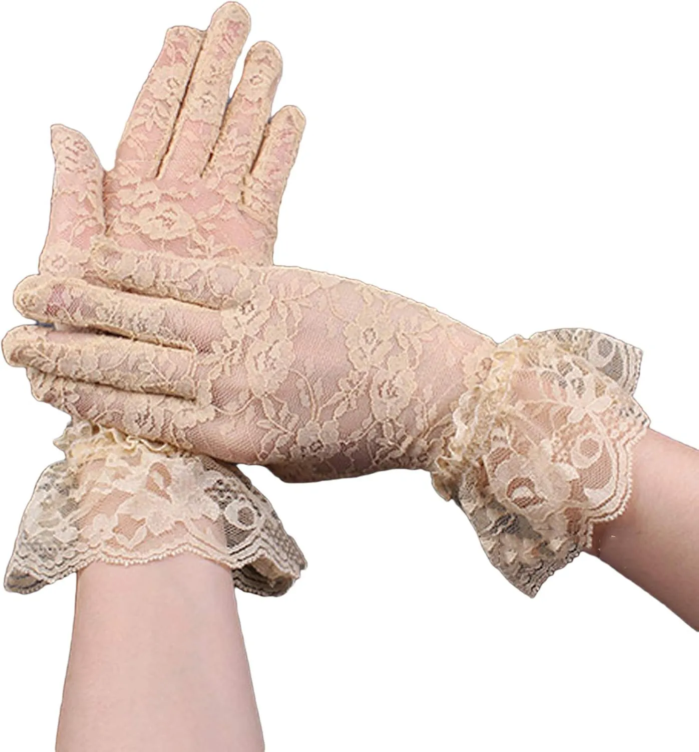 Bild von AWOCAN Damen Spitzenhandschuhe in Beige für Sommer-Events und Hochzeiten, Einheitsgröße