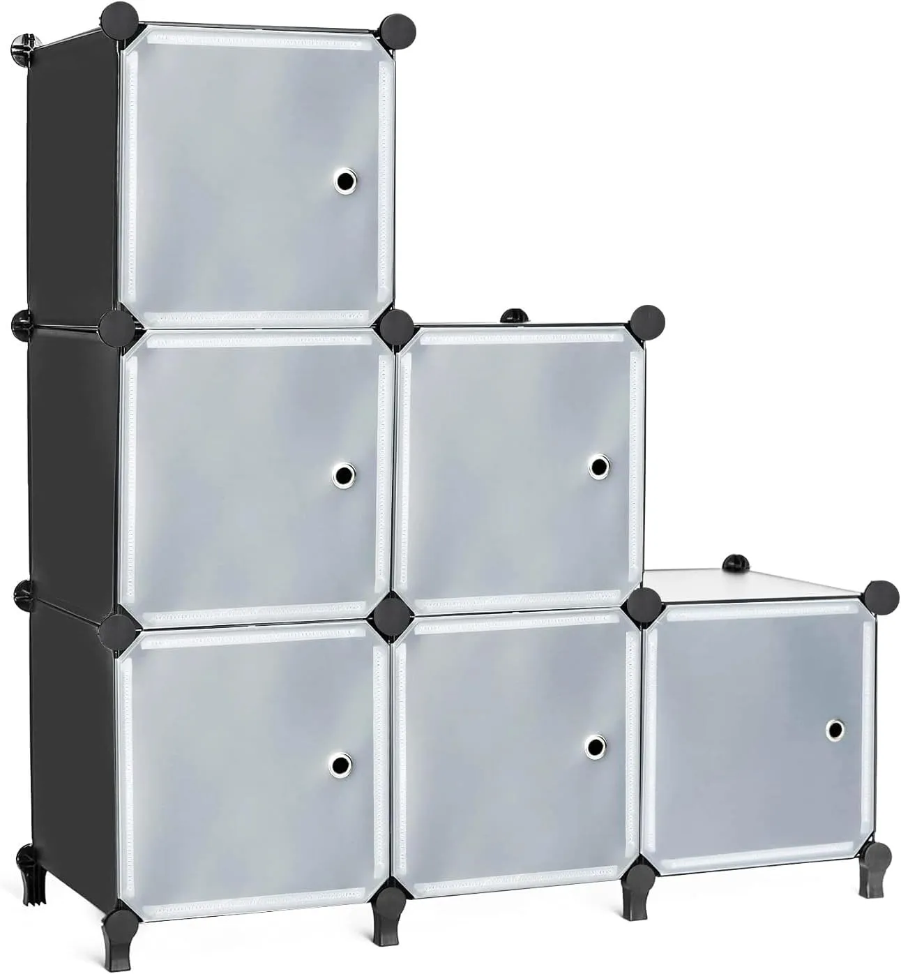 Bild von AWTATOS Steckregal mit 6 Würfeln und Türen, multifunktionales modulares Regalsystem in Schwarz, ideal für Wohnzimmer, Schlafzimmer und Bad, Artikelnummer ULPZ008