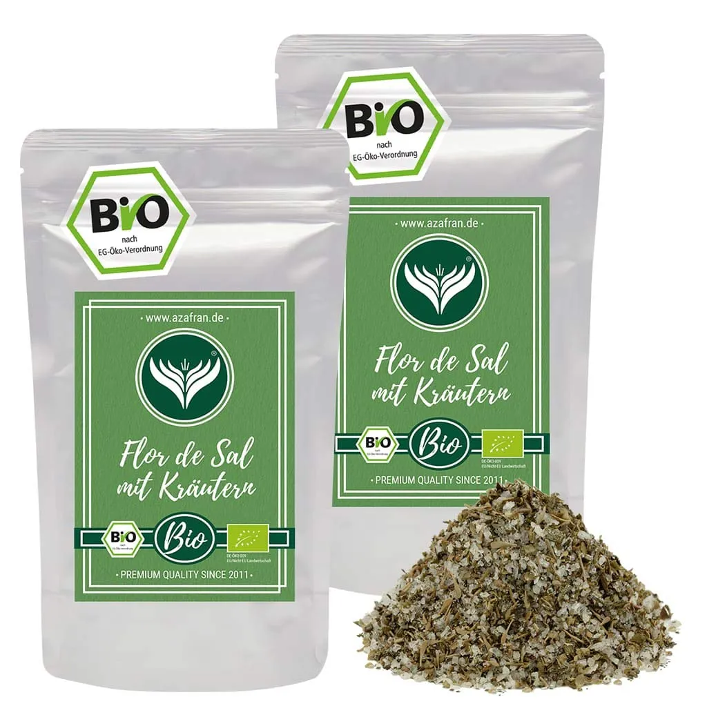 Bild von Azafran BIO Kräutersalz Flor de Sal 500g