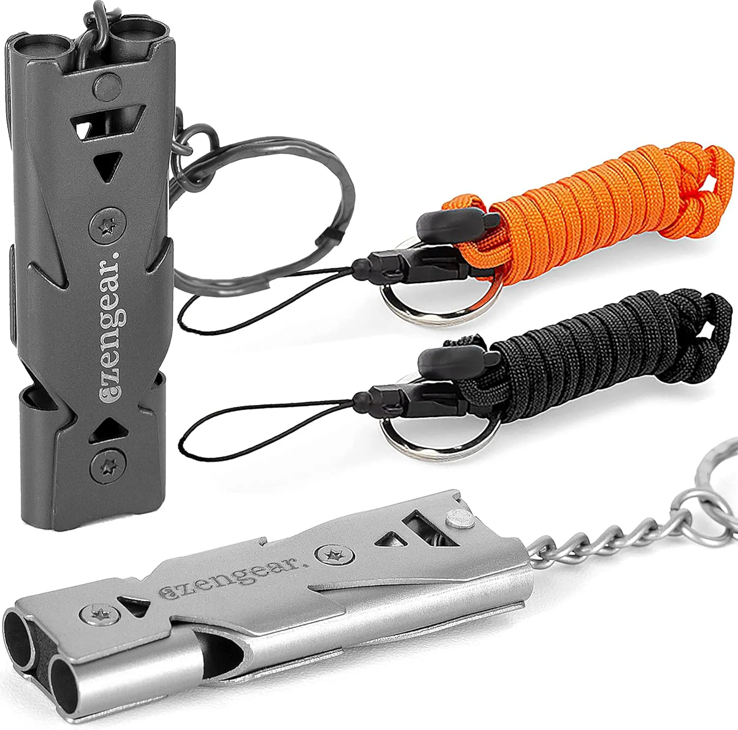Bild von aZengear Pfeifen Set mit 2 Stück, Edelstahl, wasserdicht, inklusive Paracord-Schnur und Schlüsselanhänger