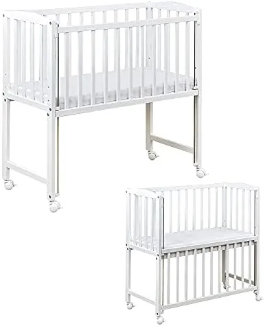 Bild von Baby Delux Beistellbett 90x40 cm in Weiß mit höhenverstellbarem Design, Rädern und Matratze, Artikelnummer 21983