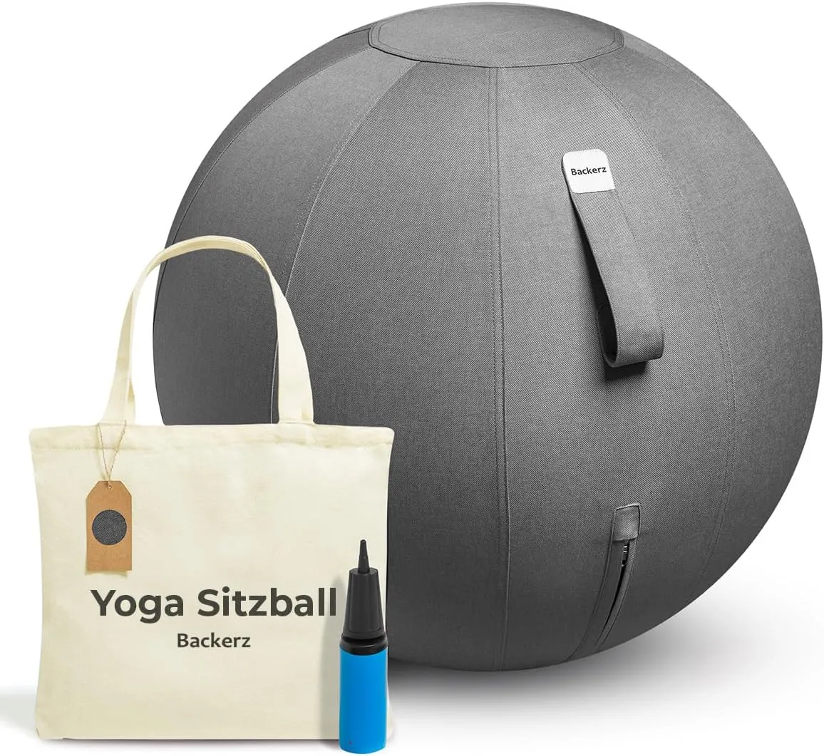 Bild von Backerz Sitzball 75 cm in Dunkelgrau, ergonomisches Sitzmöbel für Büro und Homeoffice, mit waschbarem Leinenbezug