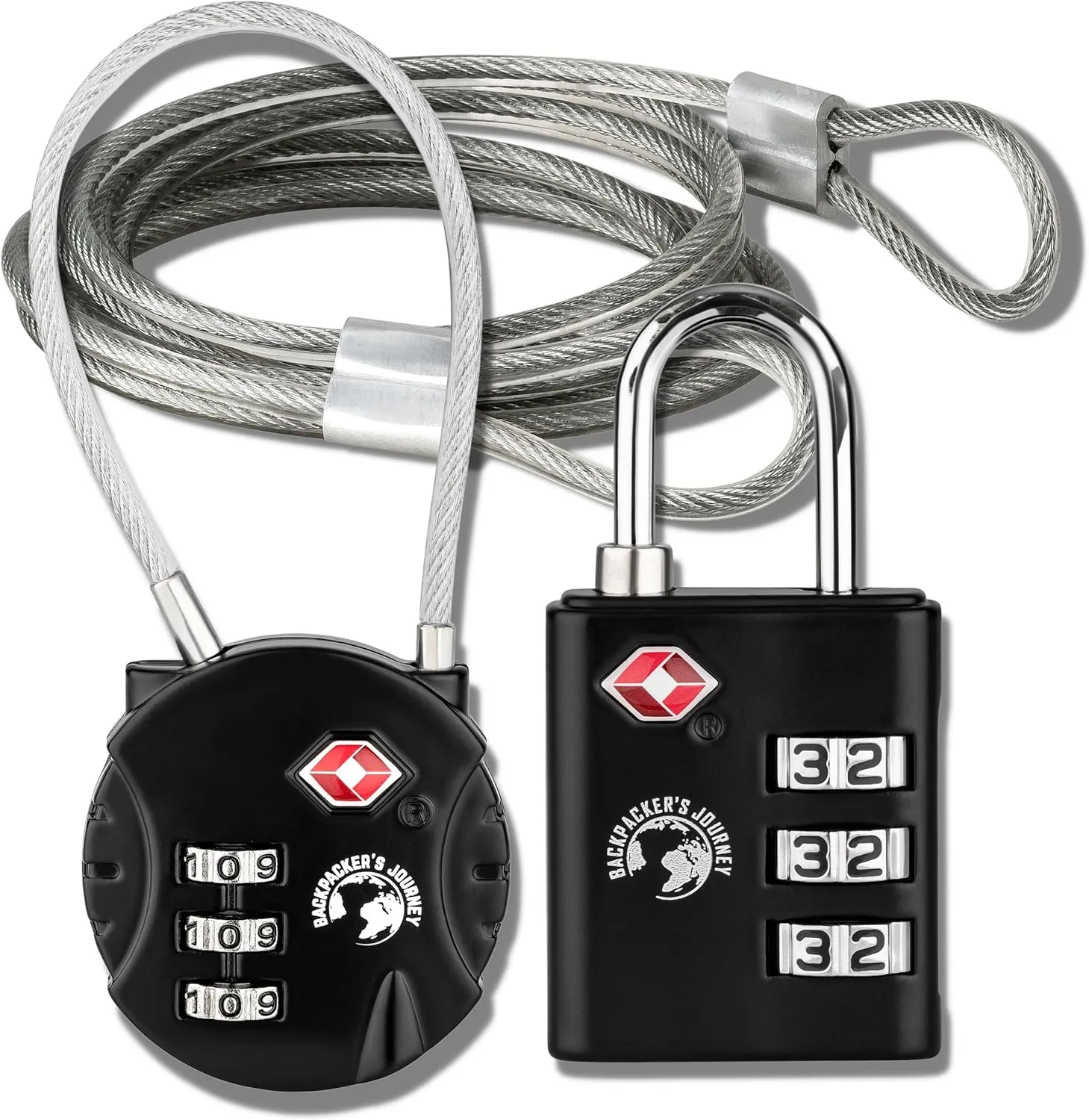 Bild von Backpacker's Journey TSA Gepäckschlösser Set für Rucksäcke und Koffer mit Metallband