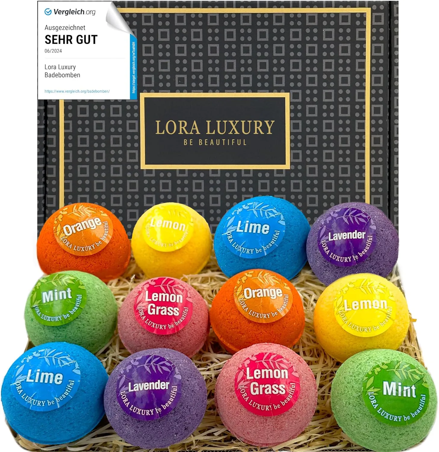 Bild von Badebomben Geschenkset mit 12 Sprudelbädern aus natürlichen ätherischen Ölen und Shea- sowie Kakaobutter