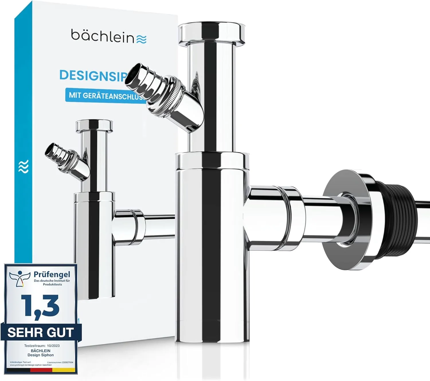 Bild von Bächlein Premium Design Siphon für Waschbecken mit Universalgröße und Geräteanschluss