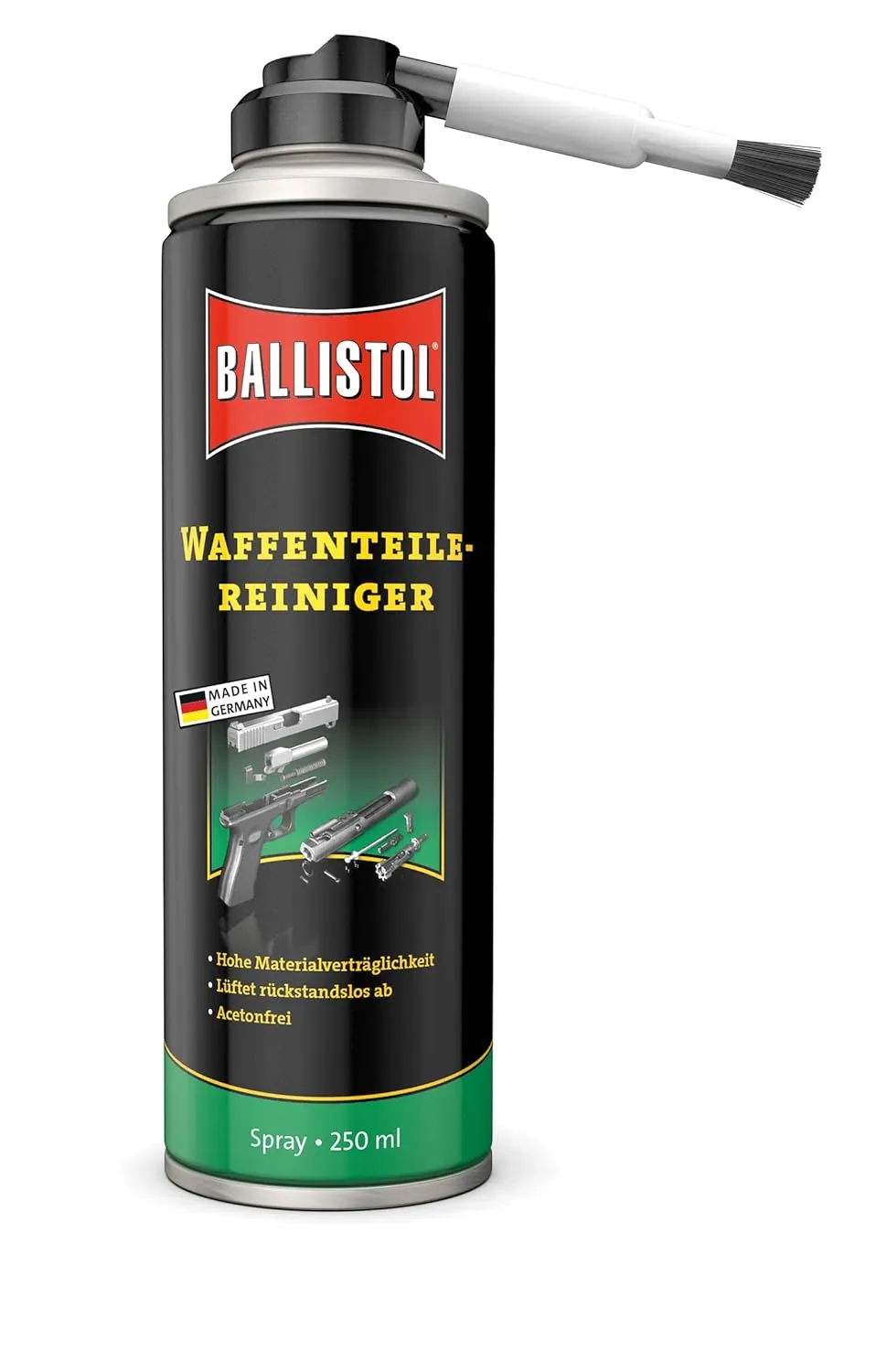 Bild von BALLISTOL 23752 Waffenteile-Reiniger mit 250 ml und Nylonborstenpinsel für Reinigung und Entfettung