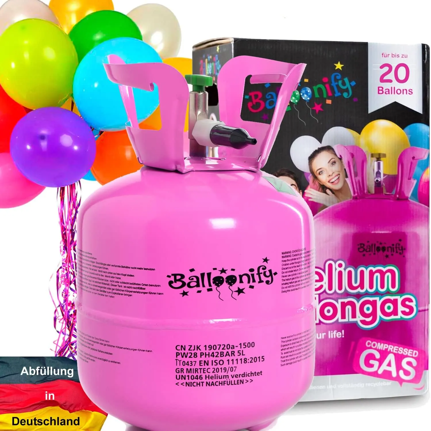 Bild von Ballongas Set für 20 Luftballons inklusive 25 Ballons und Füllventil
