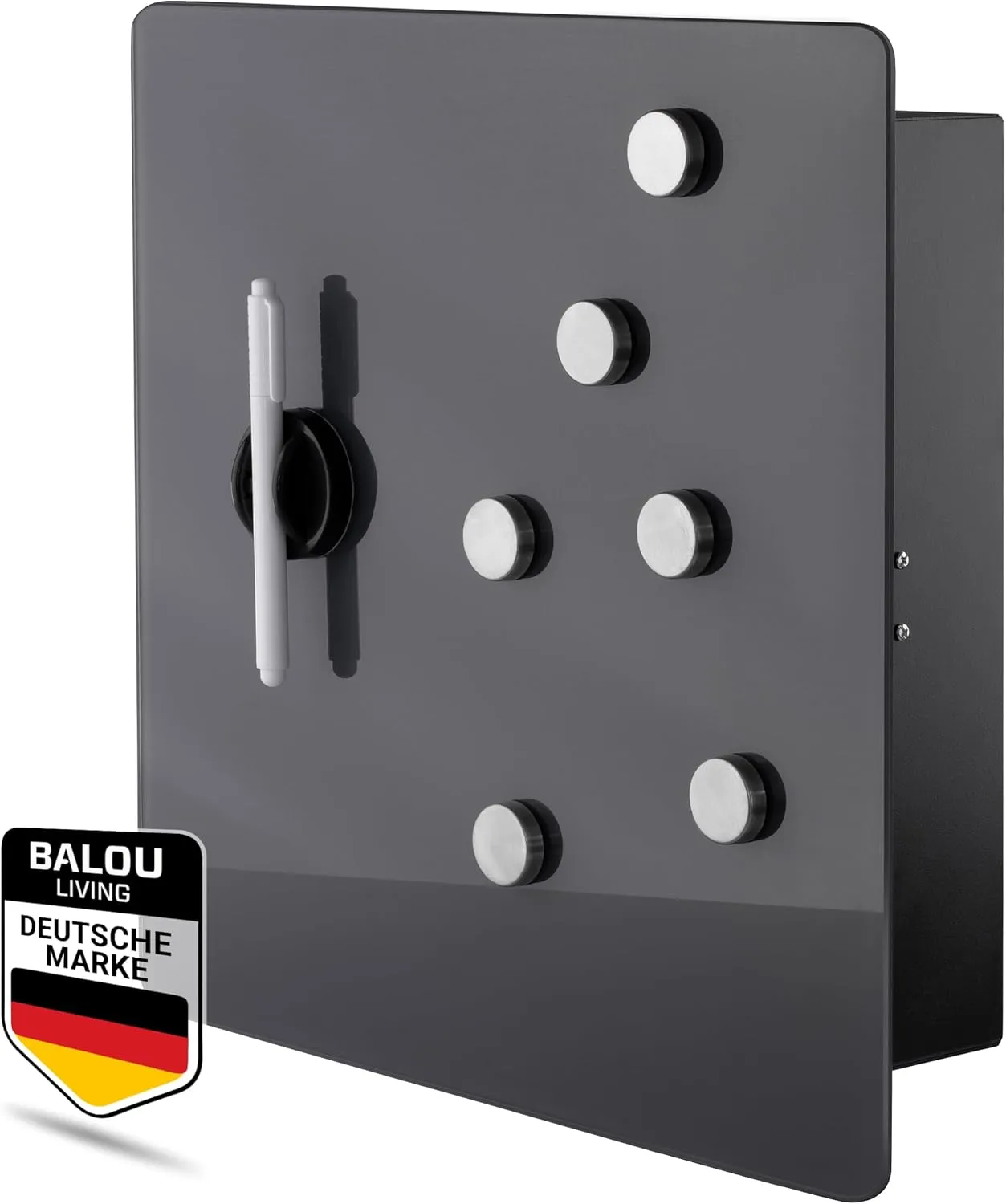 Bild von Balou Living Schlüsselkasten aus Glas in Anthrazit, 33x33x6,8 cm, mit magnetischem Memoboard und großer Schlüsselaufbewahrung