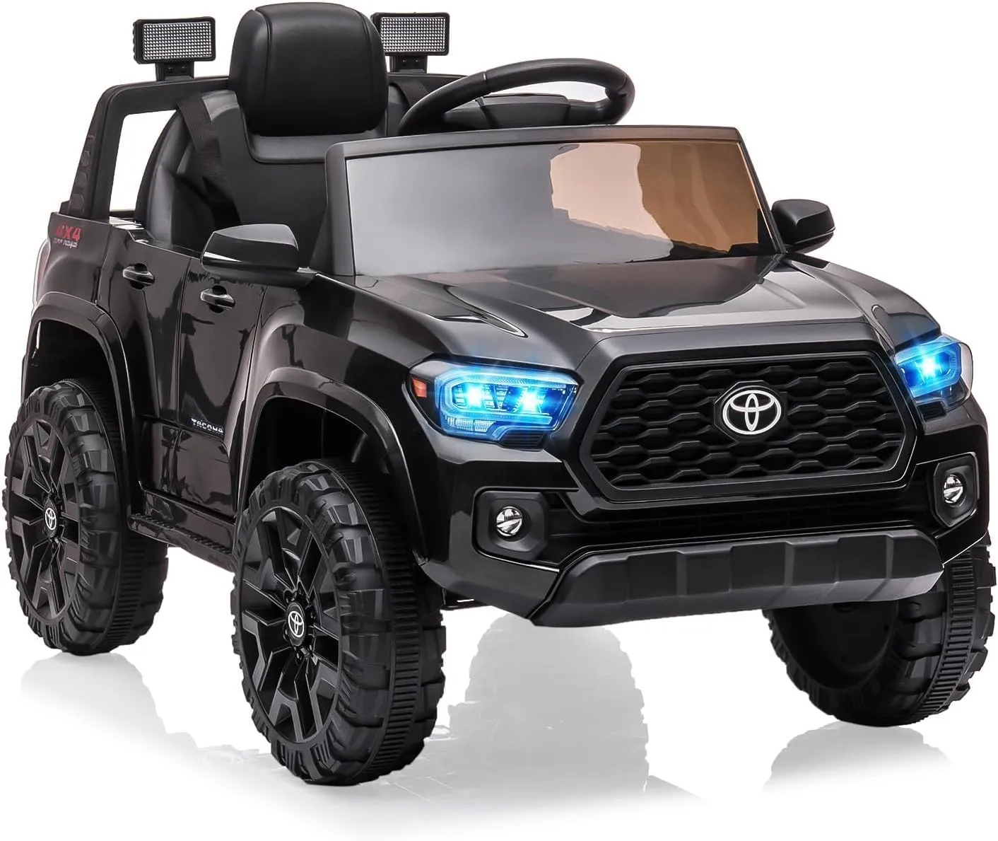 Bild von Baloveby 12V Elektroauto für Kinder mit Fernbedienung, Federung, Sicherheitsgurt und LED-Licht, geeignet ab 3 Jahren, in Schwarz