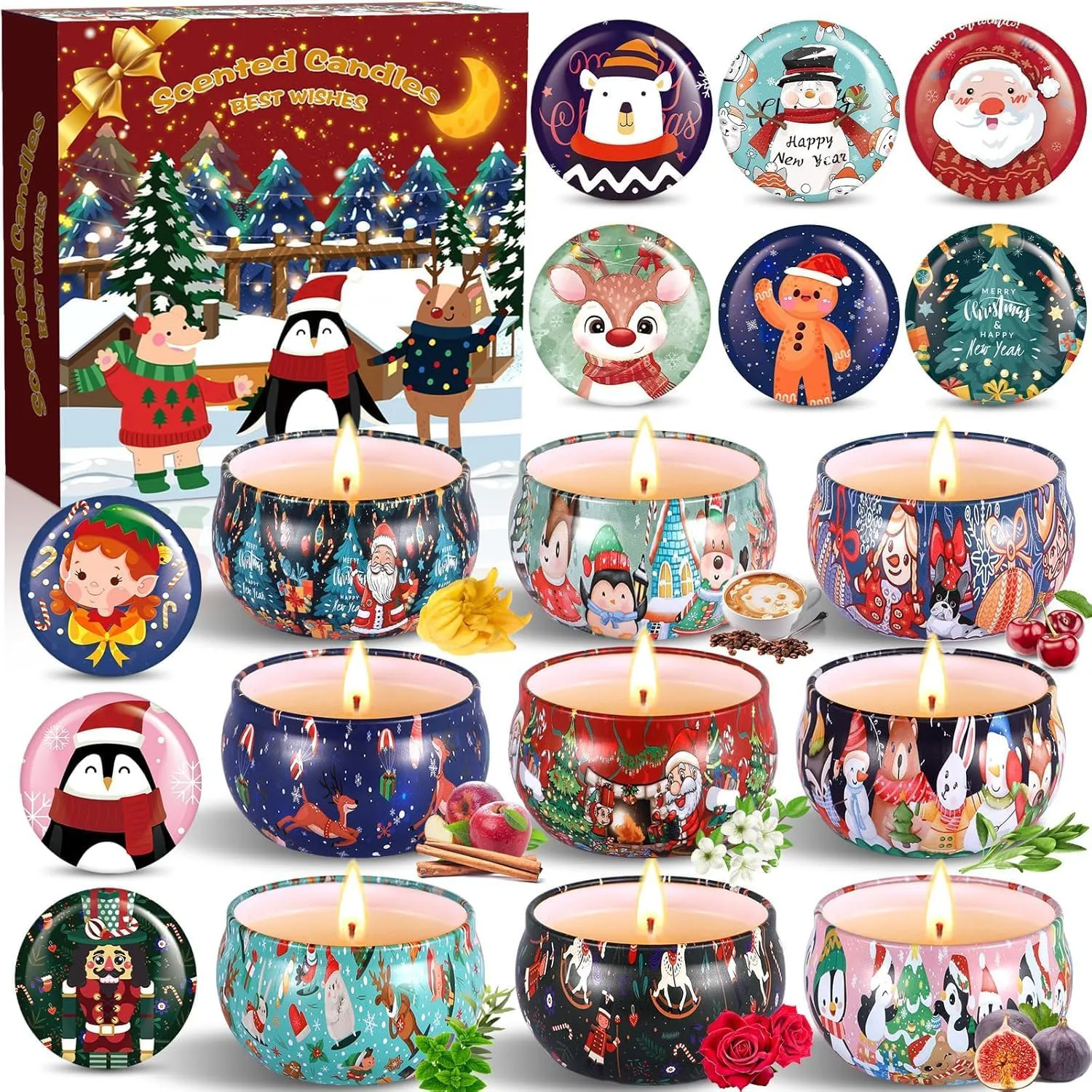 Bild von BARAKYEG Weihnachts Duftkerzen Geschenkset mit 2,5 oz Sojawachs Aromakerzen in praktischen Dosen