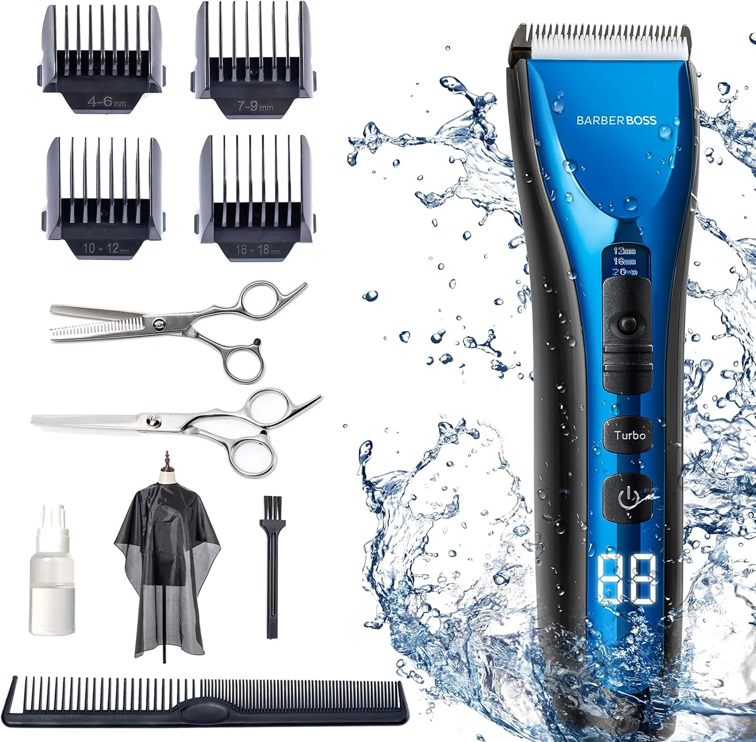 Bild von Barberboss QR-2081 Haarschneidemaschine für Männer und Jungen, kabellos und wasserdicht mit LED Display und drei Geschwindigkeitsstufen