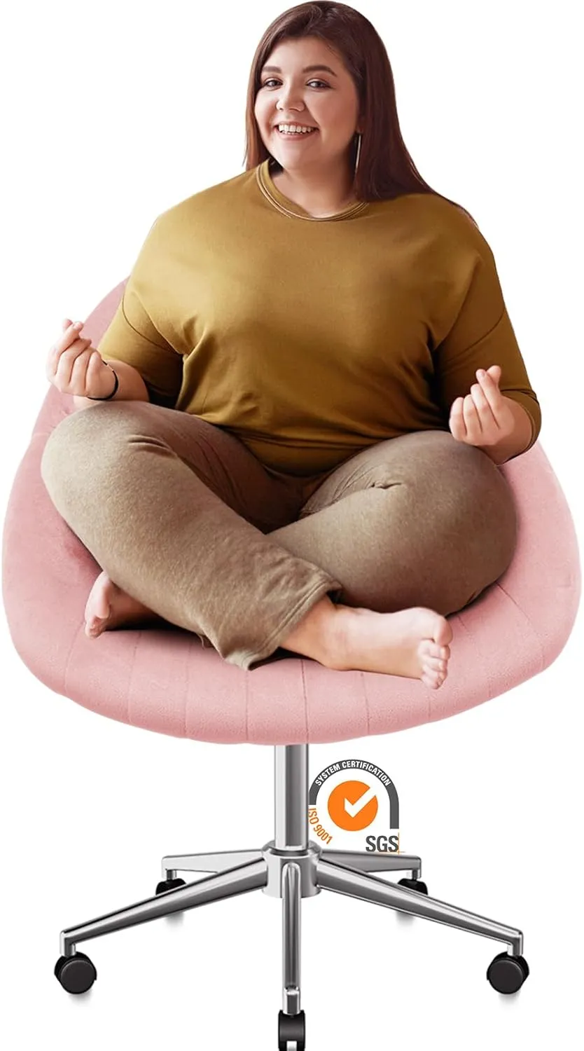 Bild von BASETBL Rosa Samt Bürostuhl mit breitem Kissen und Drehfunktion, belastbar bis 150 kg