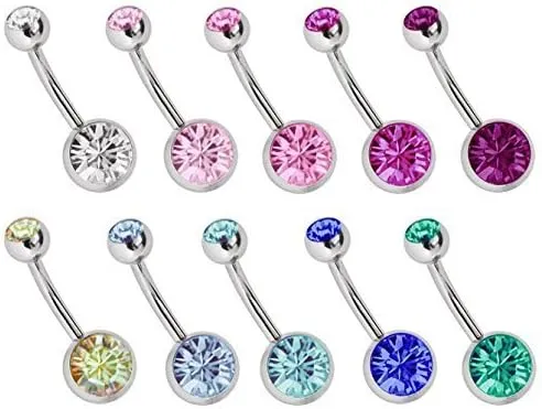 Bild von Bauchnabel Piercing Set aus Stahl mit 10 Bananen in 1,6 mm und Steinkugeln in 8 mm und 5 mm