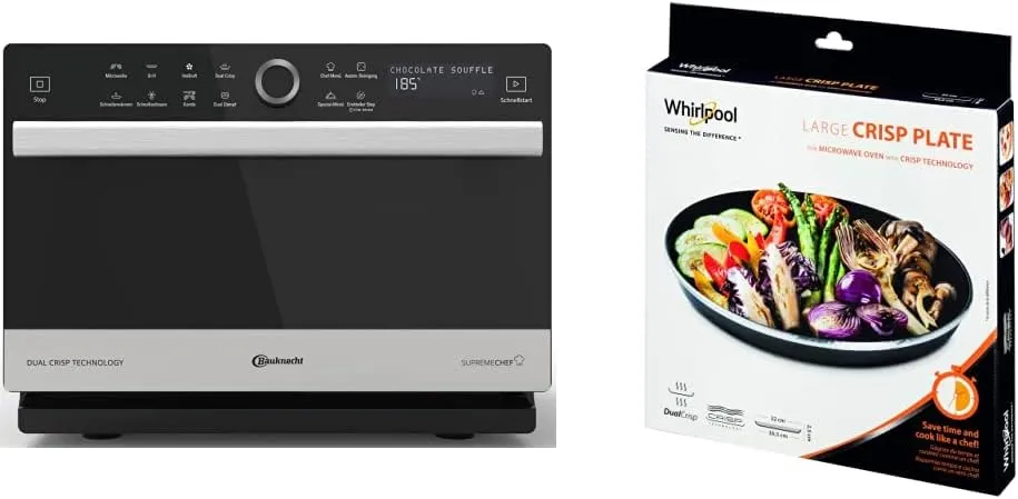 Bild von Bauknecht Supreme Chef MW 3391 SX 5in1 Mikrowelle mit 1000 W und 33 L Garraum, Heißluftfunktion mit 1700 W und Whirlpool AVM305 Crisp-Platte groß