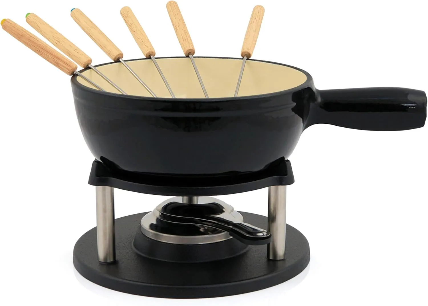 Bild von BBQ-Toro Gusseisen Fondue Set für 6 Personen mit 2 Litern und 9 Teilen in Schwarz und Creme