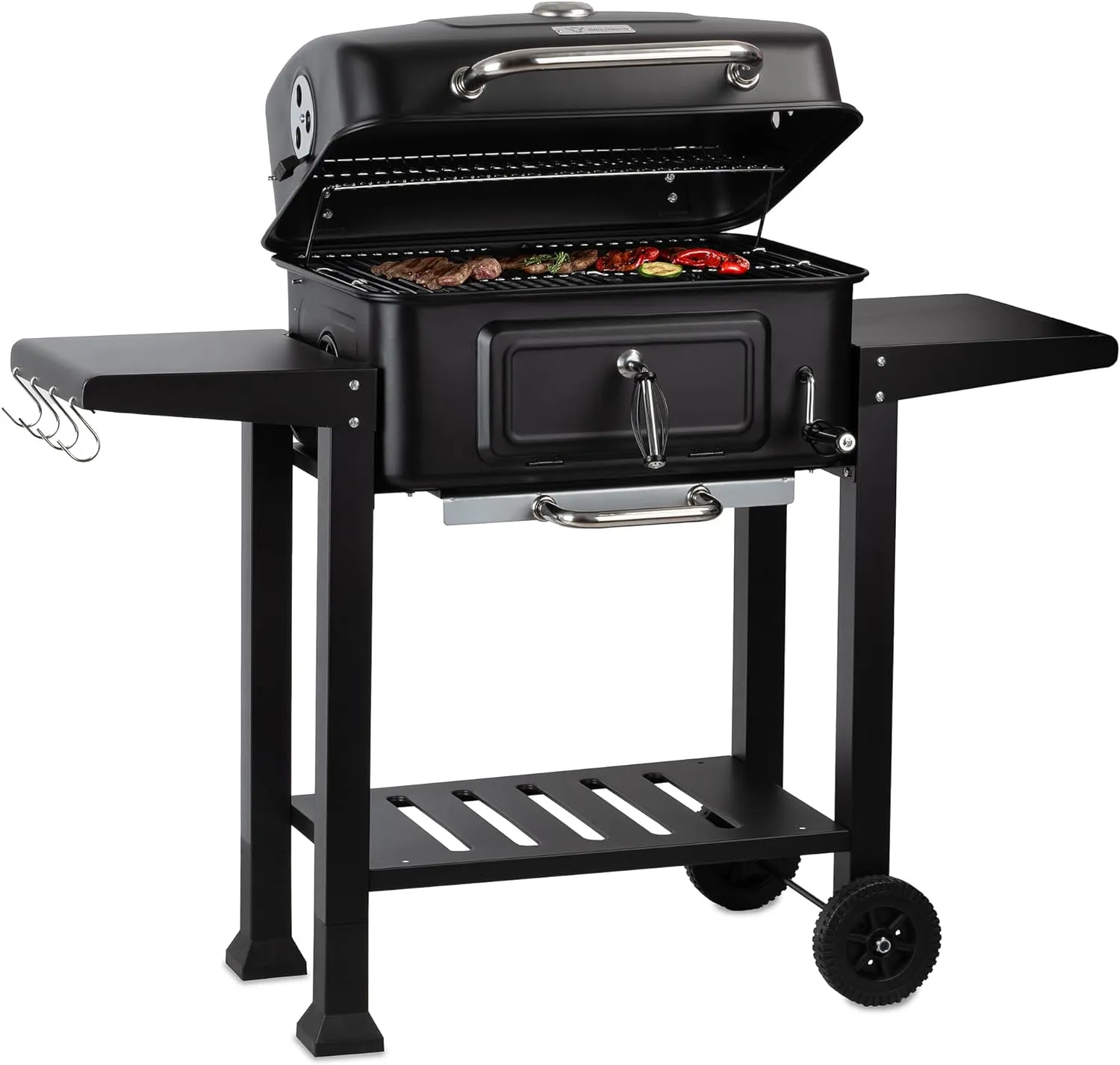 Bild von BBQ-Toro Holzkohle Grillwagen mit höhenverstellbarer Kohleschale und Deckel, inklusive Thermometer und Smoker-Funktion