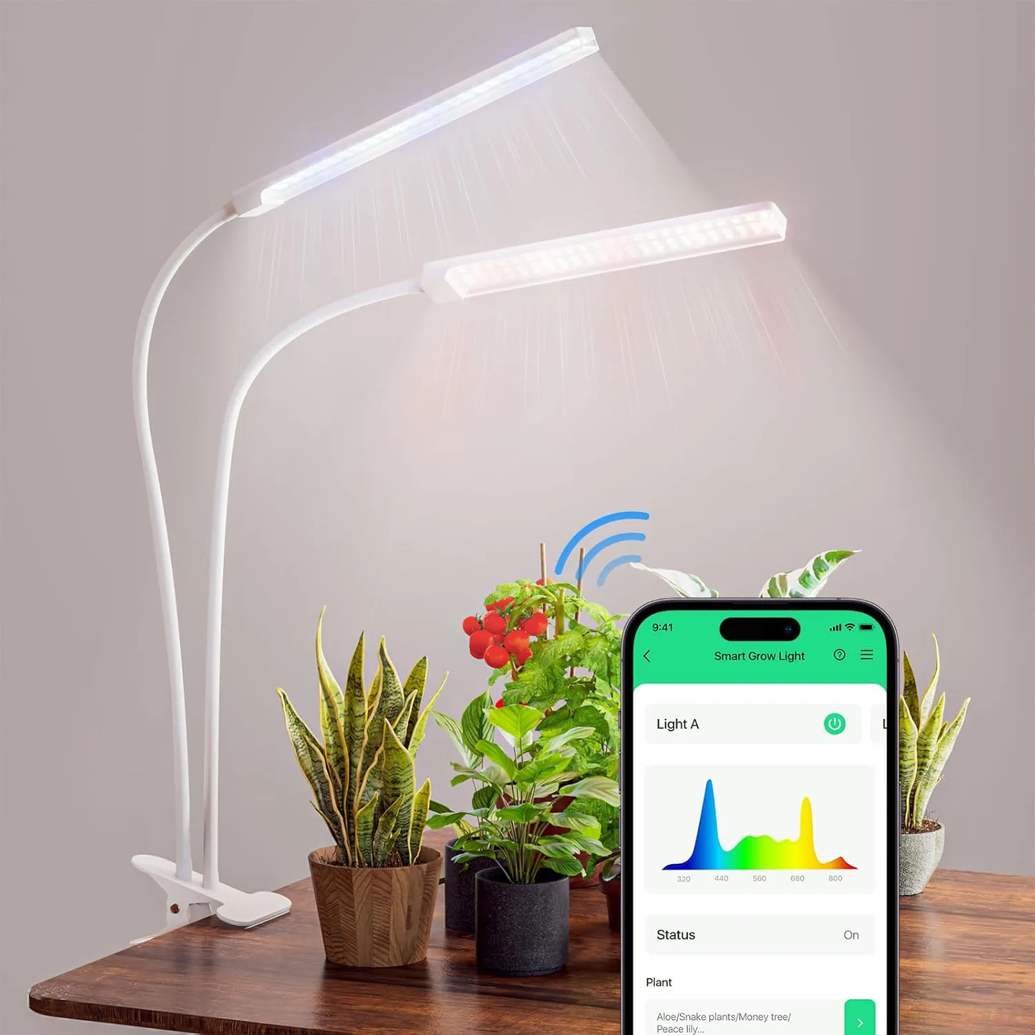 Bild von BBSolar Smart Pflanzenlampe mit 2 Köpfen und 138 LEDs, 2500 Lumen, dimmbar und mit Zeitplan für Innenpflanzen