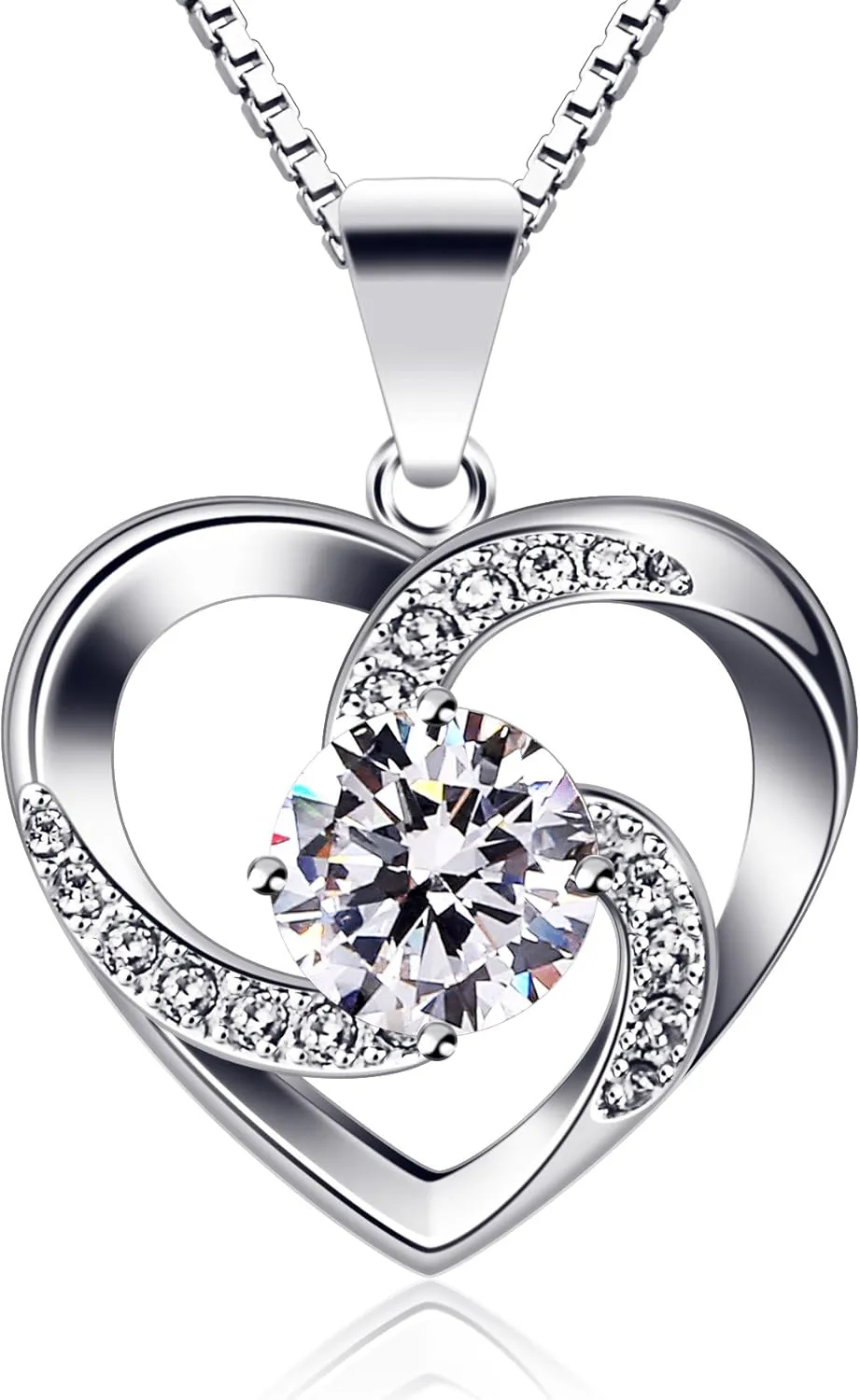 Bild von B.Catcher Damen Halskette aus 925 Sterling Silber mit Herzanhänger und Zirkonia, 45 cm Kettenlänge