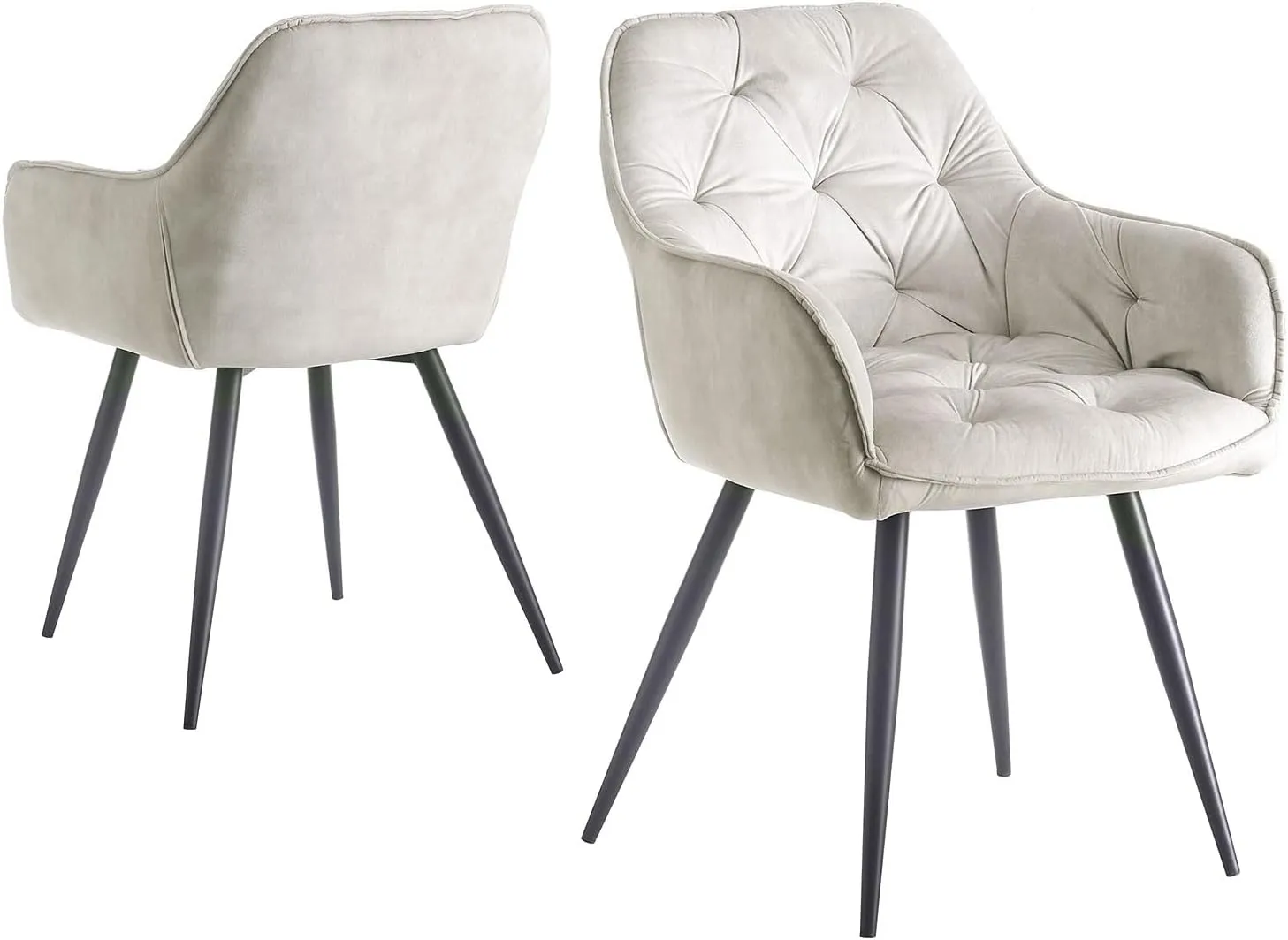 Bild von B&D Dieter 2er Set Esszimmerstühle aus grauem Samt im modernen Retrodesign