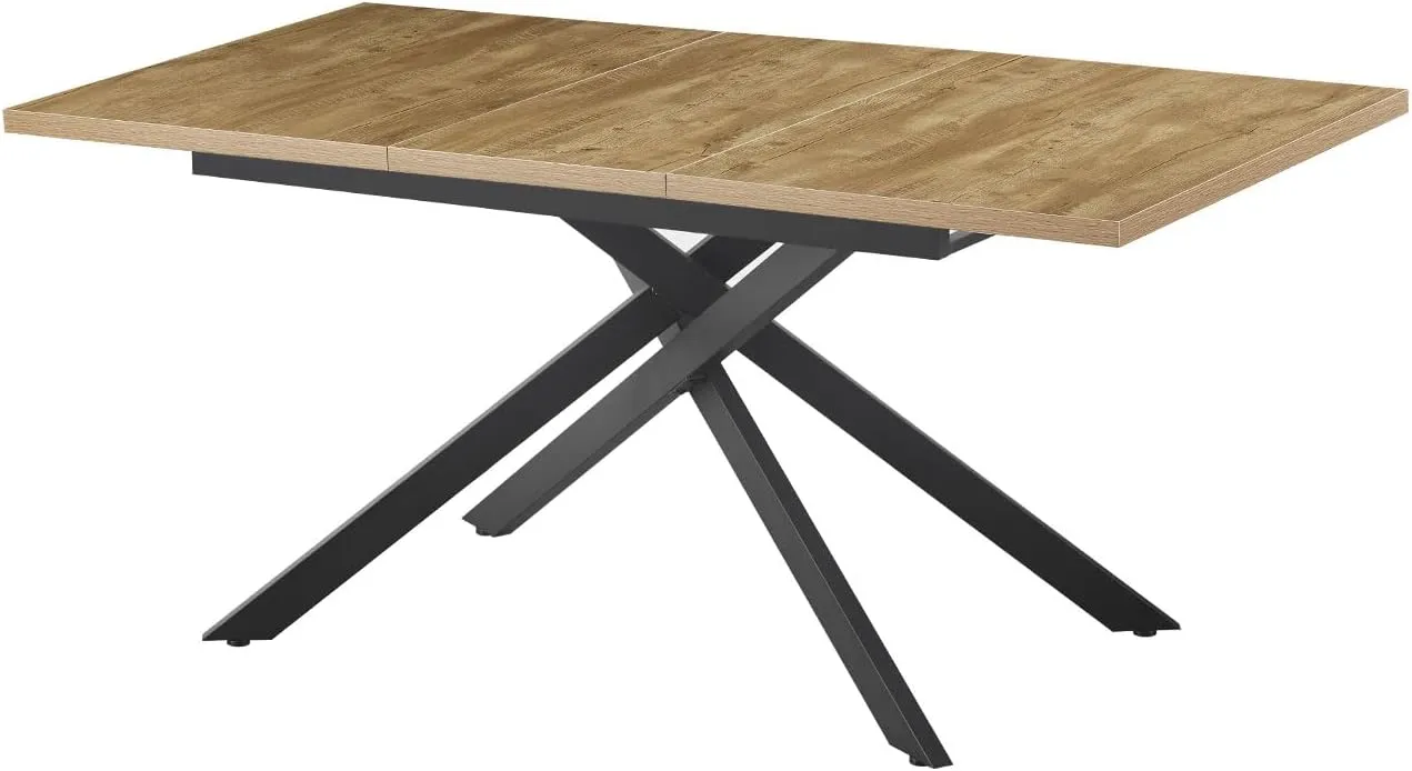 Bild von B&D Home Esstisch Lars ausziehbar von 120 auf 160 cm, für 4 bis 6 Personen, mit schwarzem Kreuzgestell und Wildeiche Optik, Artikelnummer 11202-XS-EIWL-P