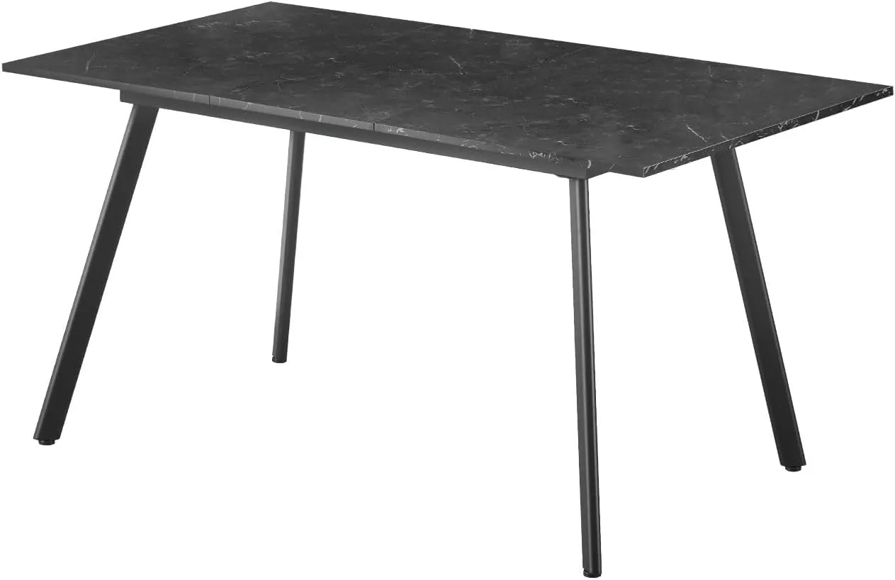 Bild von B&D Home Esstisch Mara ausziehbar von 120 auf 160 cm für 4 bis 6 Personen in schwarzer Marmoroptik mit Metallgestell