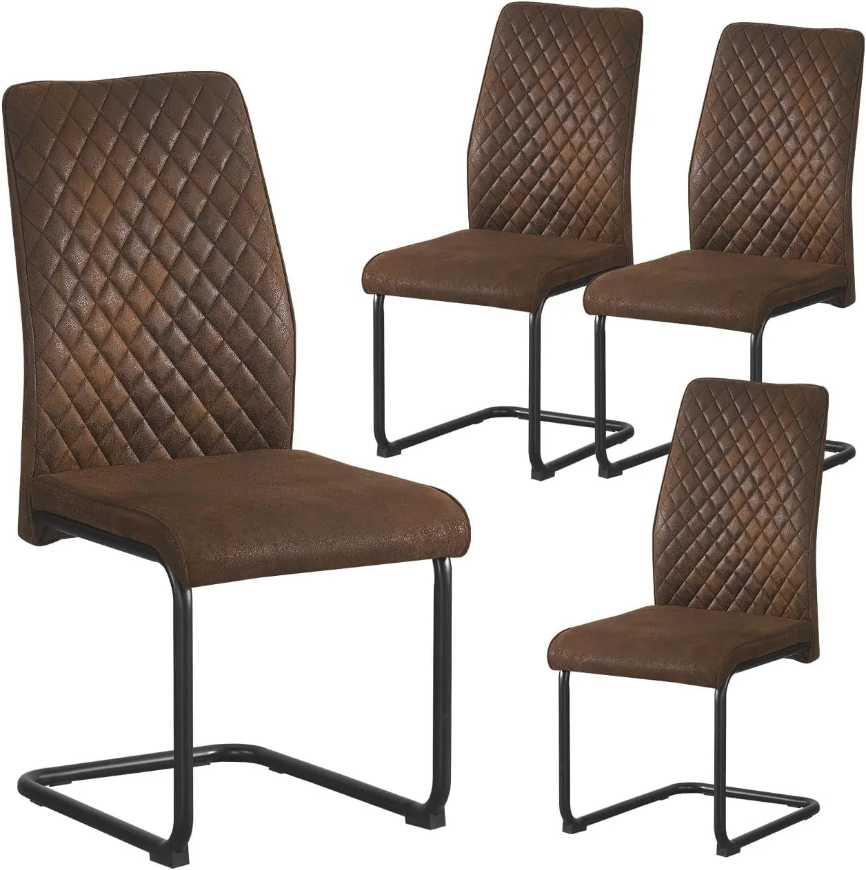 Bild von B&D Home Theo 4er Set Esszimmerstühle in brauner Wildlederoptik im modernen Industrial Design