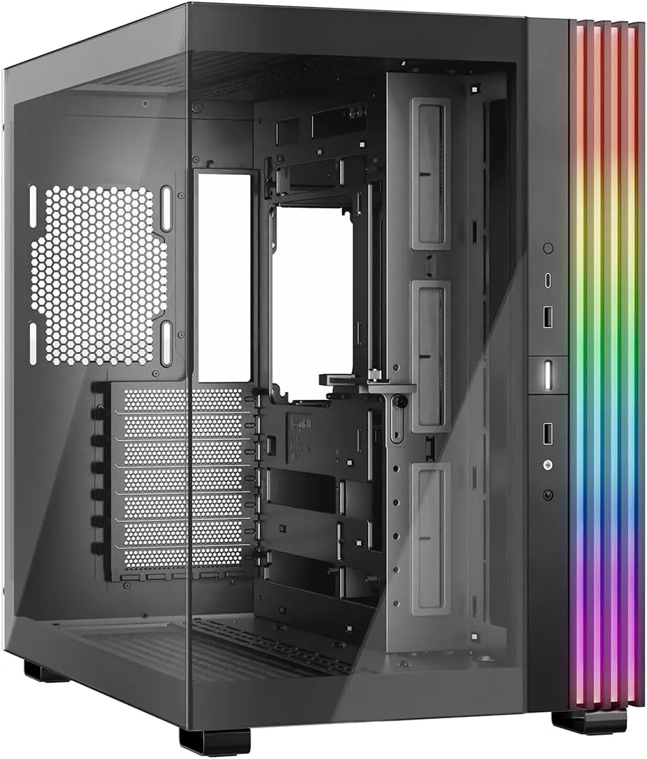 Bild von be quiet! Light Base 600 DX Black PC-Gehäuse mit Panorama-Blick und Dual Chamber Design, ausgestattet mit ARGB LED-Streifen und innovativem Backside Connector Design
