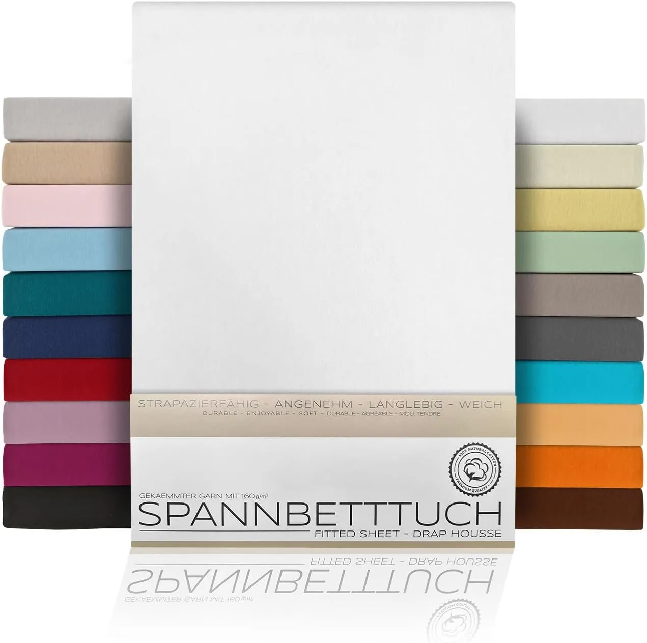 Bild von BEAUTEX Spannbetttuch aus Baumwolle in Weiß, Größe 100x200x30 cm