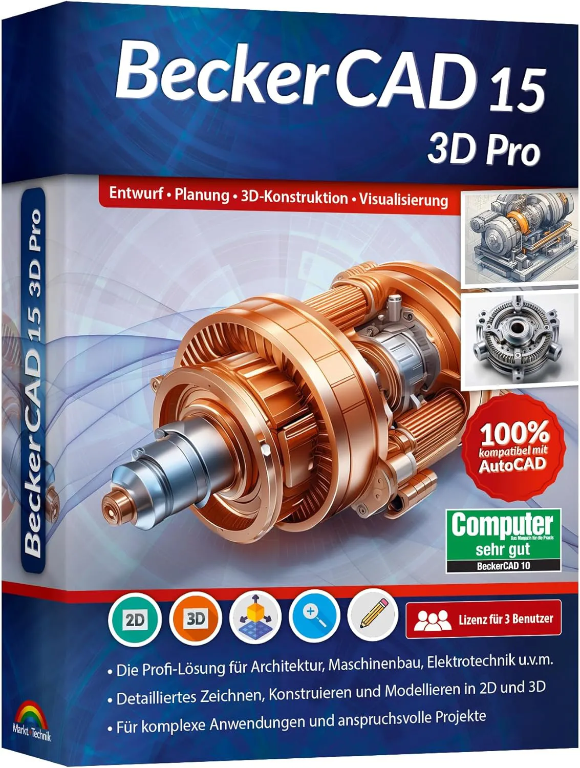 Bild von BeckerCAD 15 PRO 3D CAD Software für Architektur und Maschinenbau, kompatibel mit AutoCAD und Windows 11 bis 7