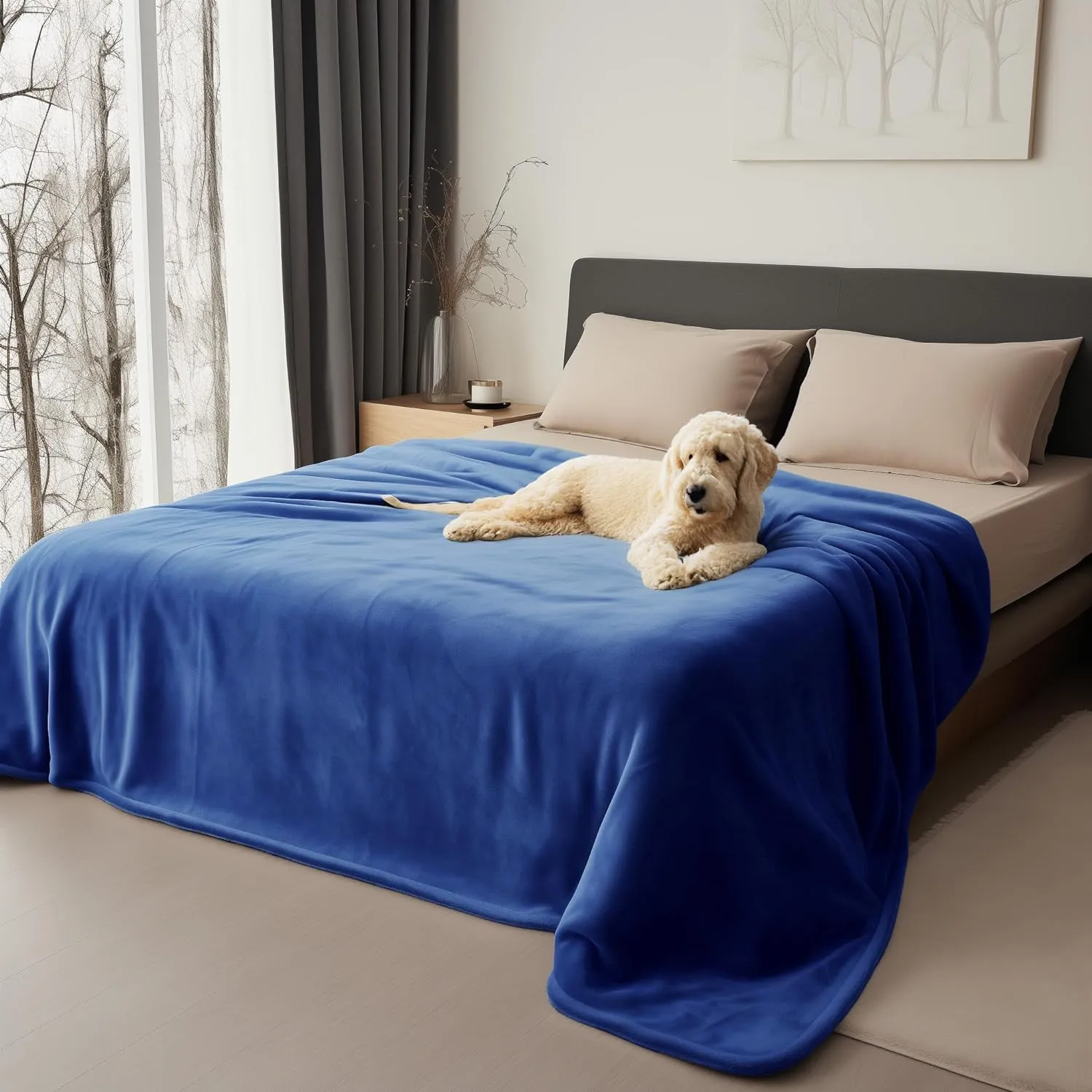 Bild von Bedding Aid wasserdichte Hundedecke in Königsblau und Dunkelgrün, 152x203 cm, flauschig und für Hunde sowie Katzen geeignet