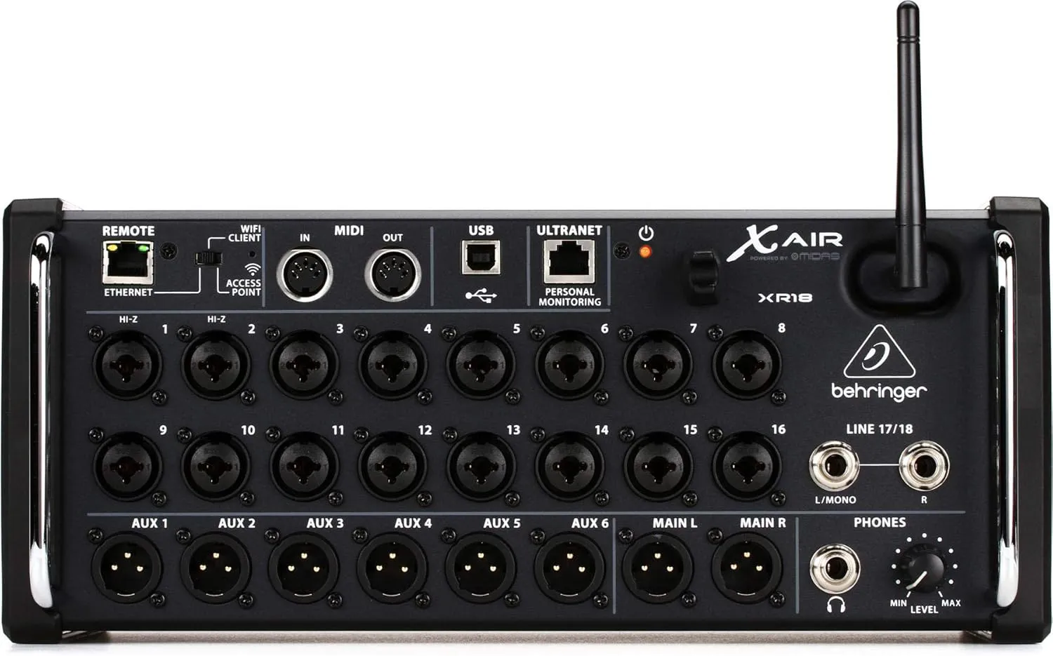 Bild von Behringer X AIR XR18 Digitalmixer mit 18 Kanälen, 12 Bussen, 16 Midas-Vorverstärkern, integriertem WLAN und USB-Audio-Interface