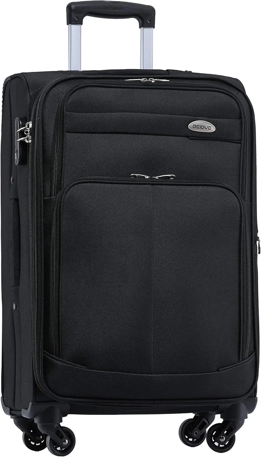 Bild von BEIBYE 3-teiliges Trolley Set mit 4 Rollen in Schwarz, bestehend aus einem großen Koffer mit 74 cm, einem mittelgroßen und einem Handgepäckstück