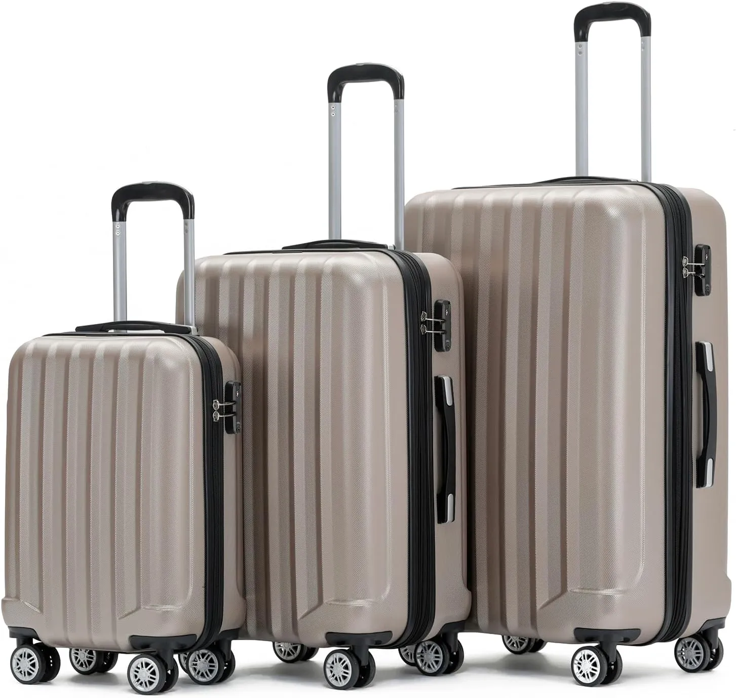 Bild von BEIBYE TSA Schloss 2080 Reisekofferset mit 3 Trolleys in Champagnerfarbe