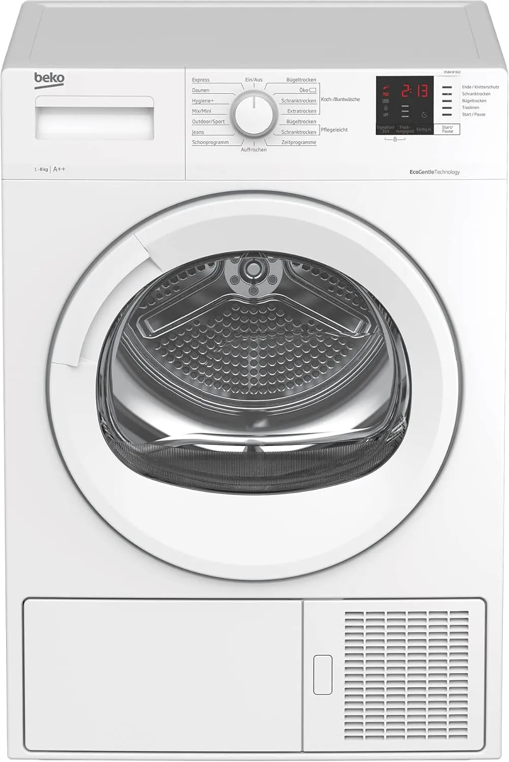 Bild von Beko DS843F3G0 Wärmepumpentrockner mit 8 kg Kapazität und 15 Programmen, inklusive Sensortrocknung und Schonprogramm, in Weiß
