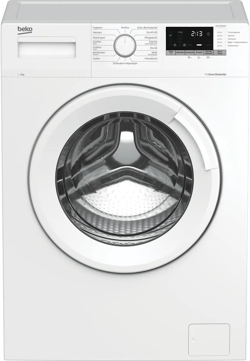 Bild von Beko WML91433NP1 Waschmaschine mit 9 kg Fassungsvermögen, Waschvollautomat in Weiß, Multifunktionsdisplay und Nachlegefunktion