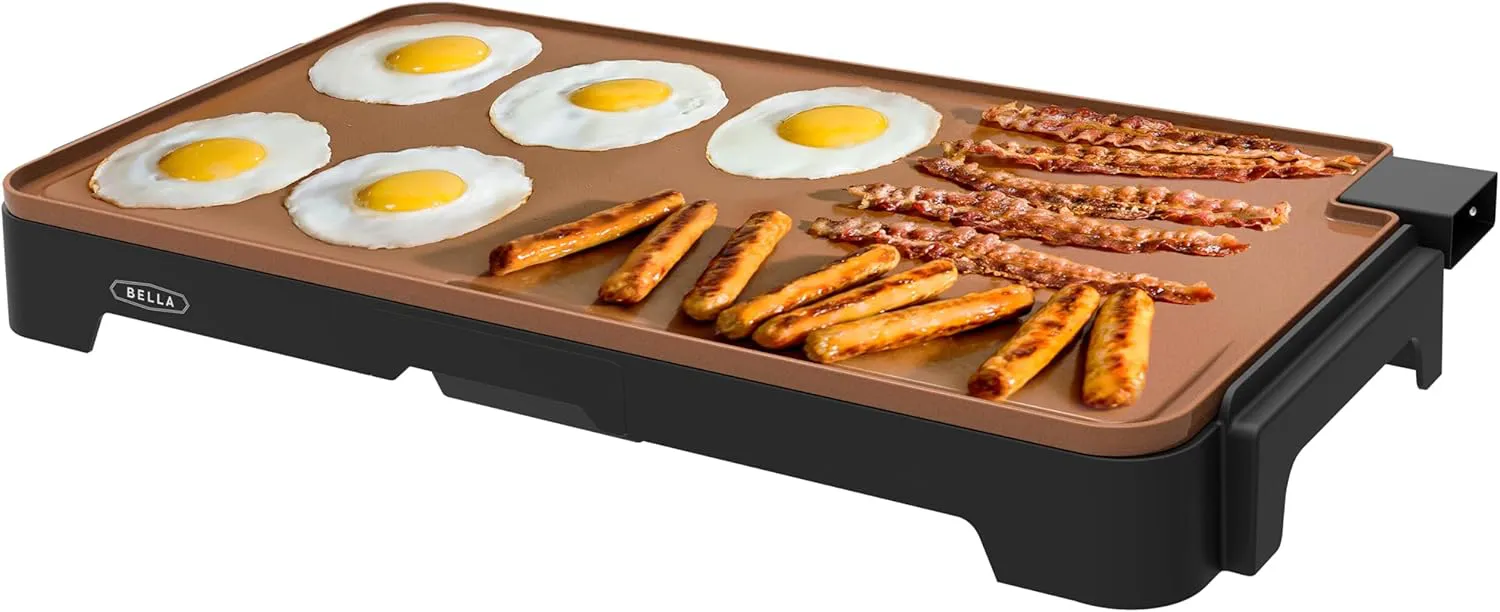 Bild von BELLA XL Elektrogrillplatte mit Keramik-Titan-Beschichtung für bis zu 15 Eier, 30,5 x 56 cm, in Kupfer/Schwarz