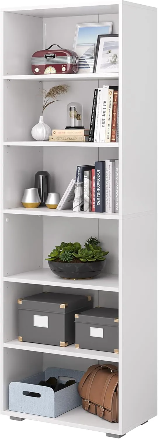 Bild von Bellamio Apol Bücherregal in Weiß mit 6 Ablagefächern, Maße 176 x 60 x 33 cm