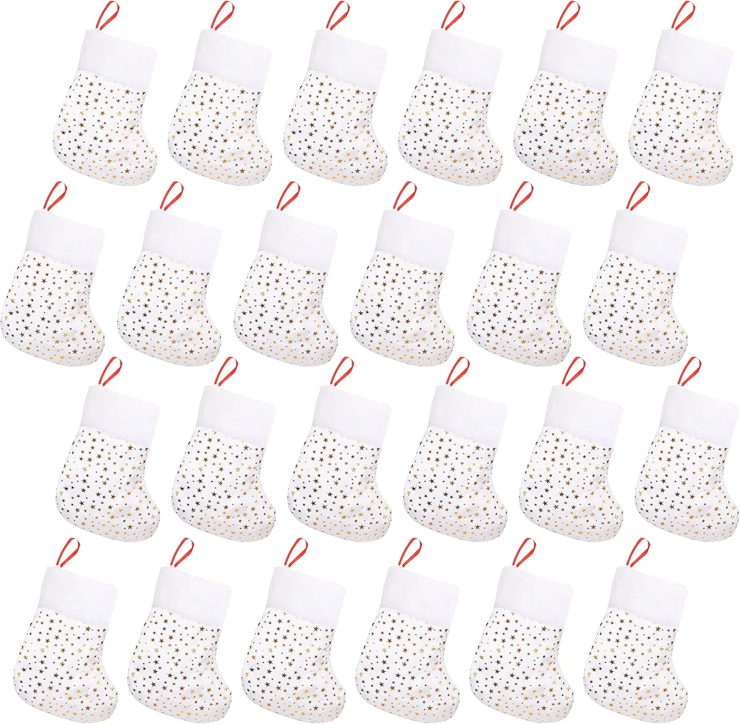 Bild von Belle Vous Nikolausstiefel Set mit 24 Socken in Weiß mit goldenen Sternen, 24 cm, ideal zum Befüllen und Aufhängen als Weihnachtsdeko