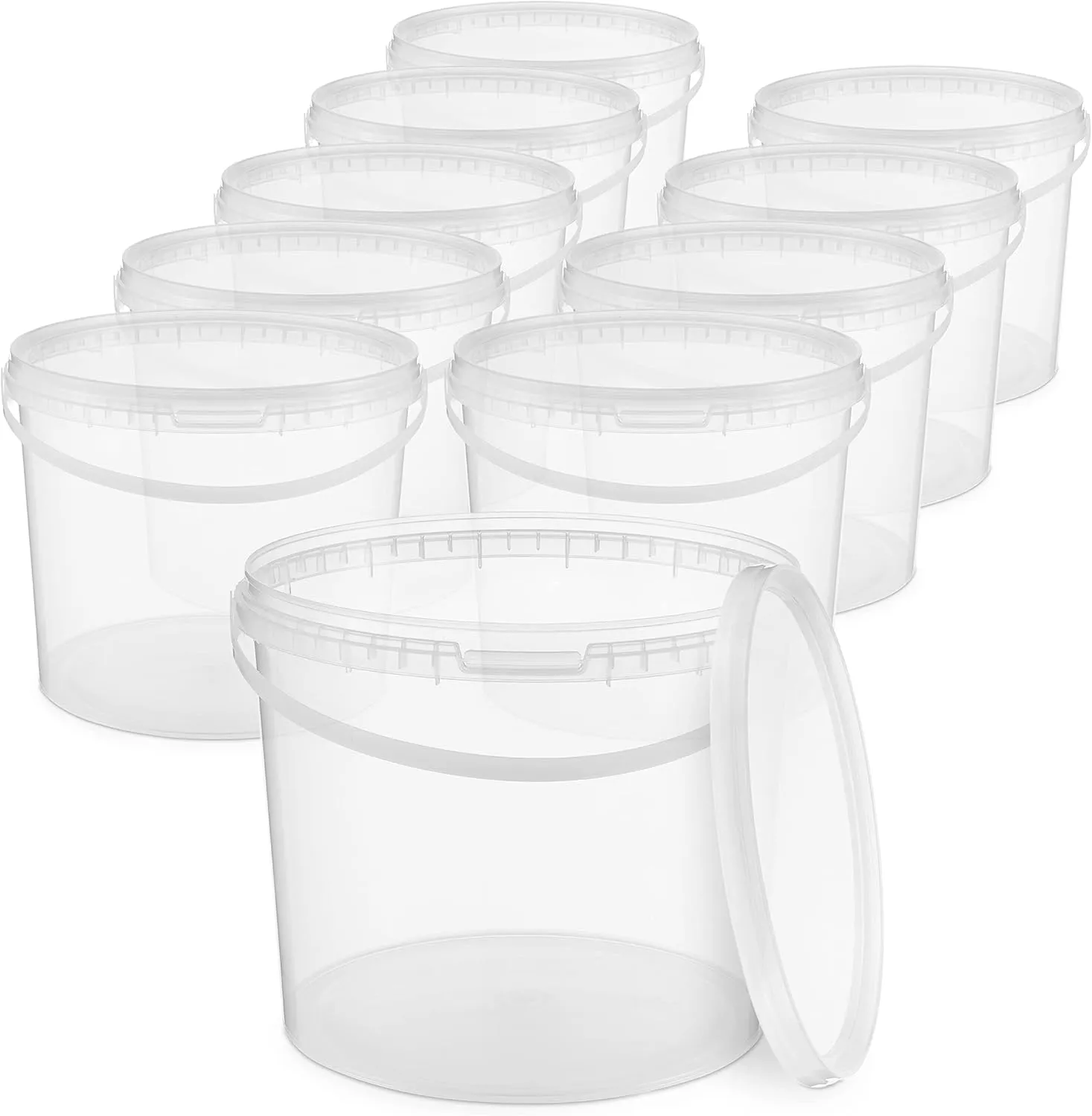 Bild von BenBow 5 Liter Eimer mit Deckel, transparent, lebensmittelecht und luftdicht, stabil mit Henkel, 10 Stück