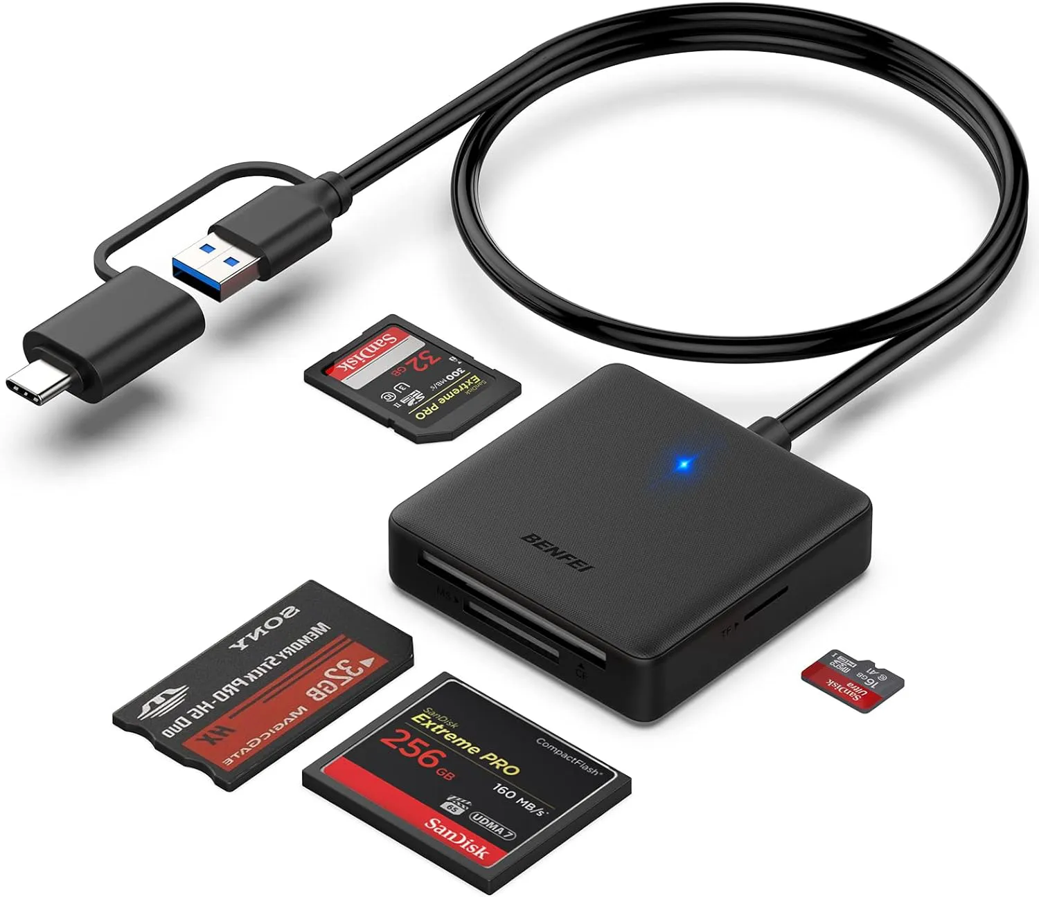 Bild von BENFEI 4 in 1 USB-C Kartenleser für SD, Micro SD, MS und CF