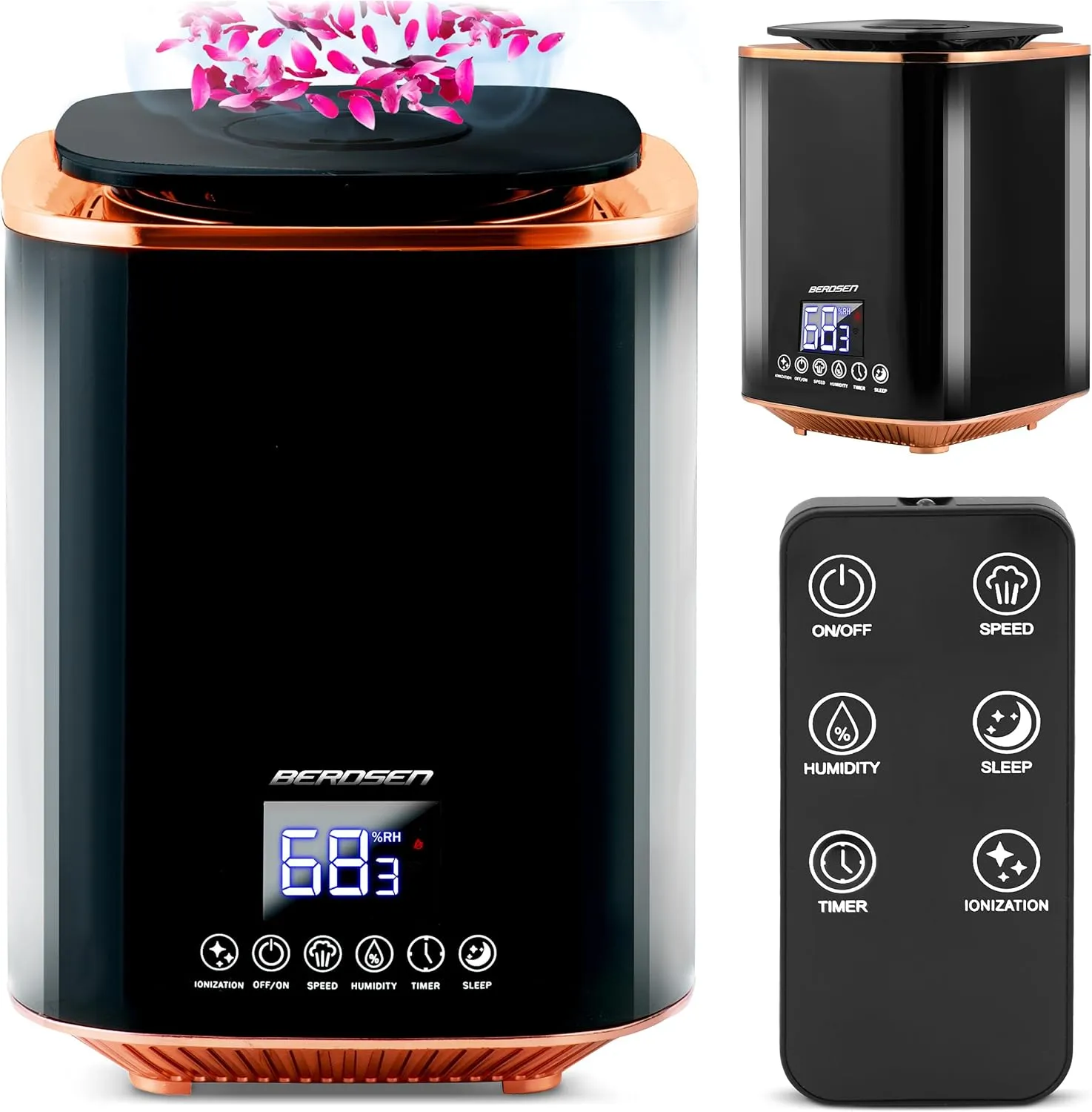 Bild von Berdsen Ultraschall Luftbefeuchter mit Ionisator und Aroma-Diffuser, 2,6 Liter Wassertank, leise und mit automatischer Abschaltung, ideal für Schlaf- und Kinderzimmer in Schwarz