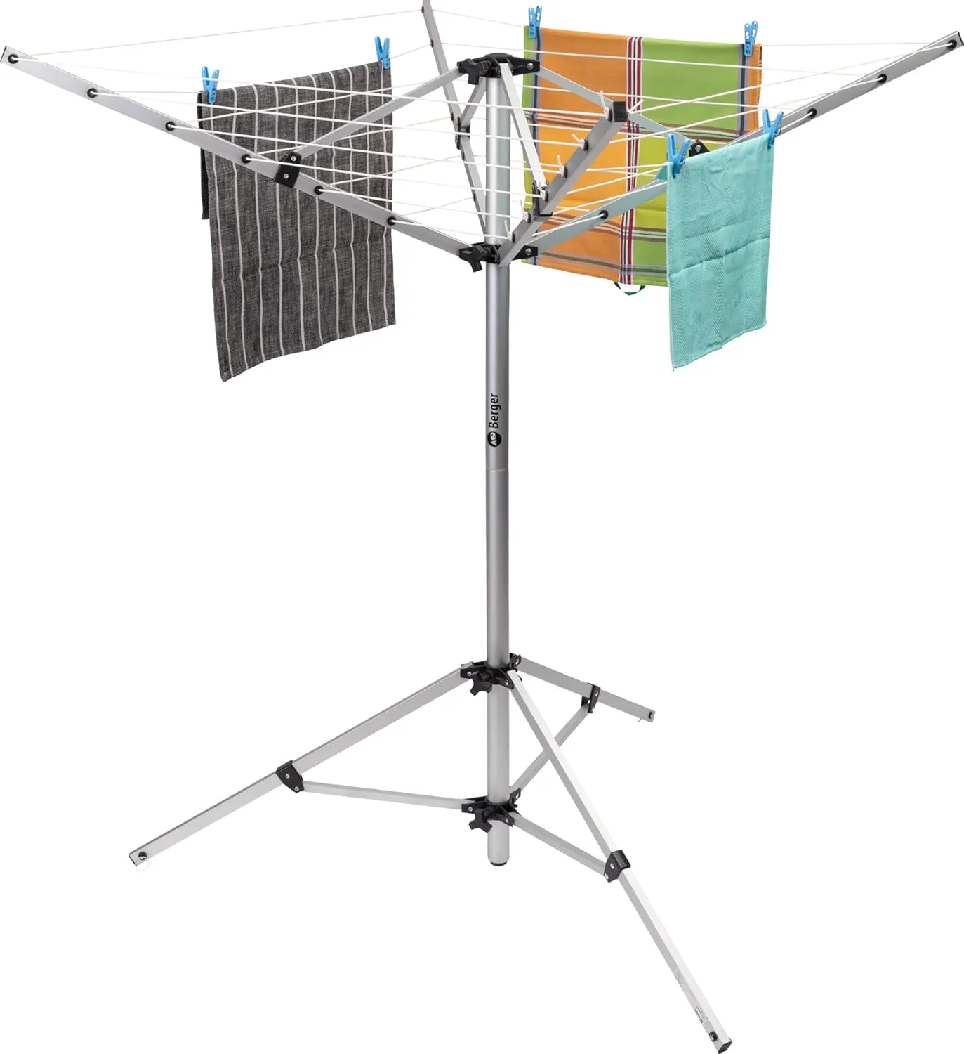 Bild von BERGER Aluminium Pop Up Wäschespinne für Camping und Balkon, zusammenklappbar und wetterfest mit Standfuß