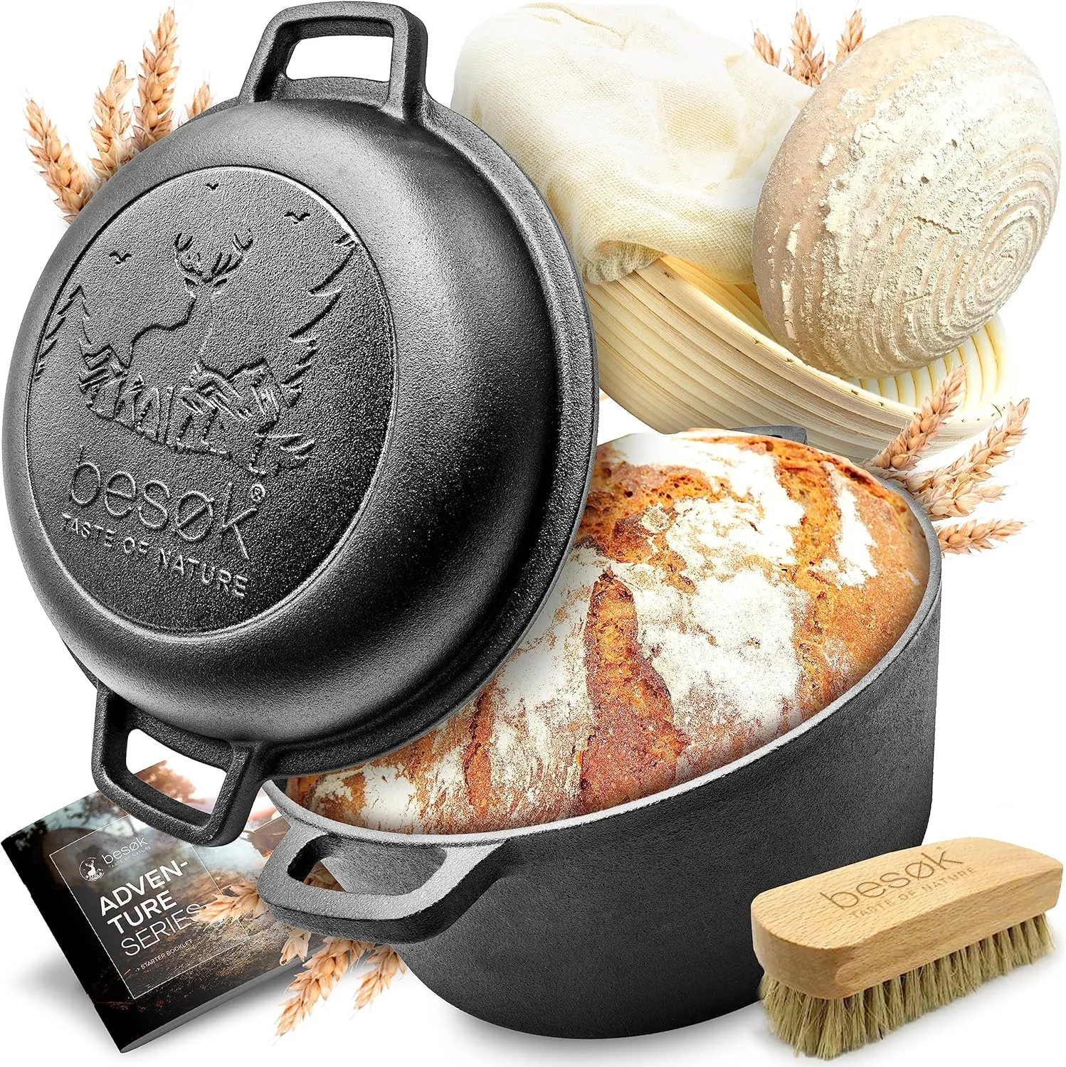 Bild von Besok Gusseisen Brottopf mit Deckel und Gärkorb, 26 cm, für Induktion