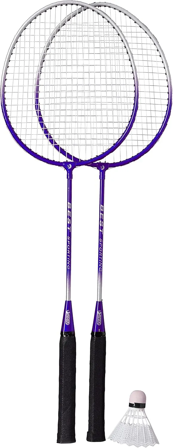 Bild von Best Sporting Badminton Schläger Set mit 2 leichten Schlägern aus gehärtetem Stahl und 2 Bällen, Gewicht 280 g, in Blau und Silber