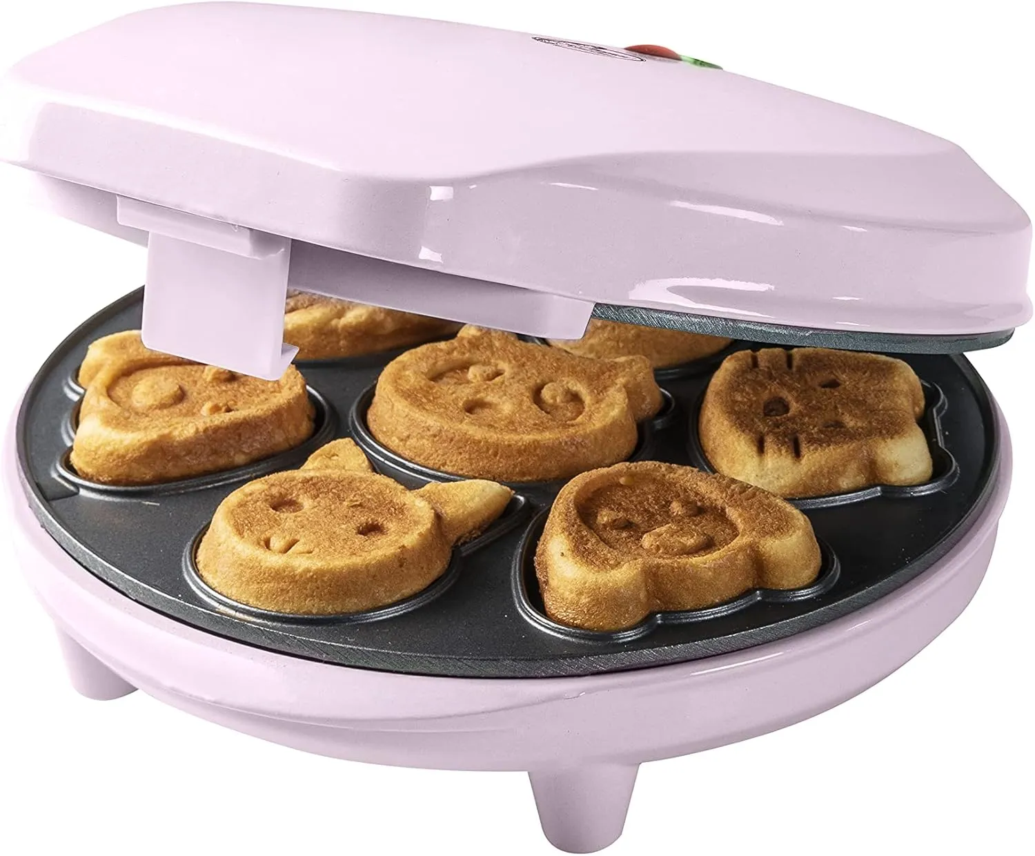 Bild von Bestron Mini-Cookie Waffeleisen in Tiermotiven mit Antihaftbeschichtung und Backampel in Rosa, 700 Watt